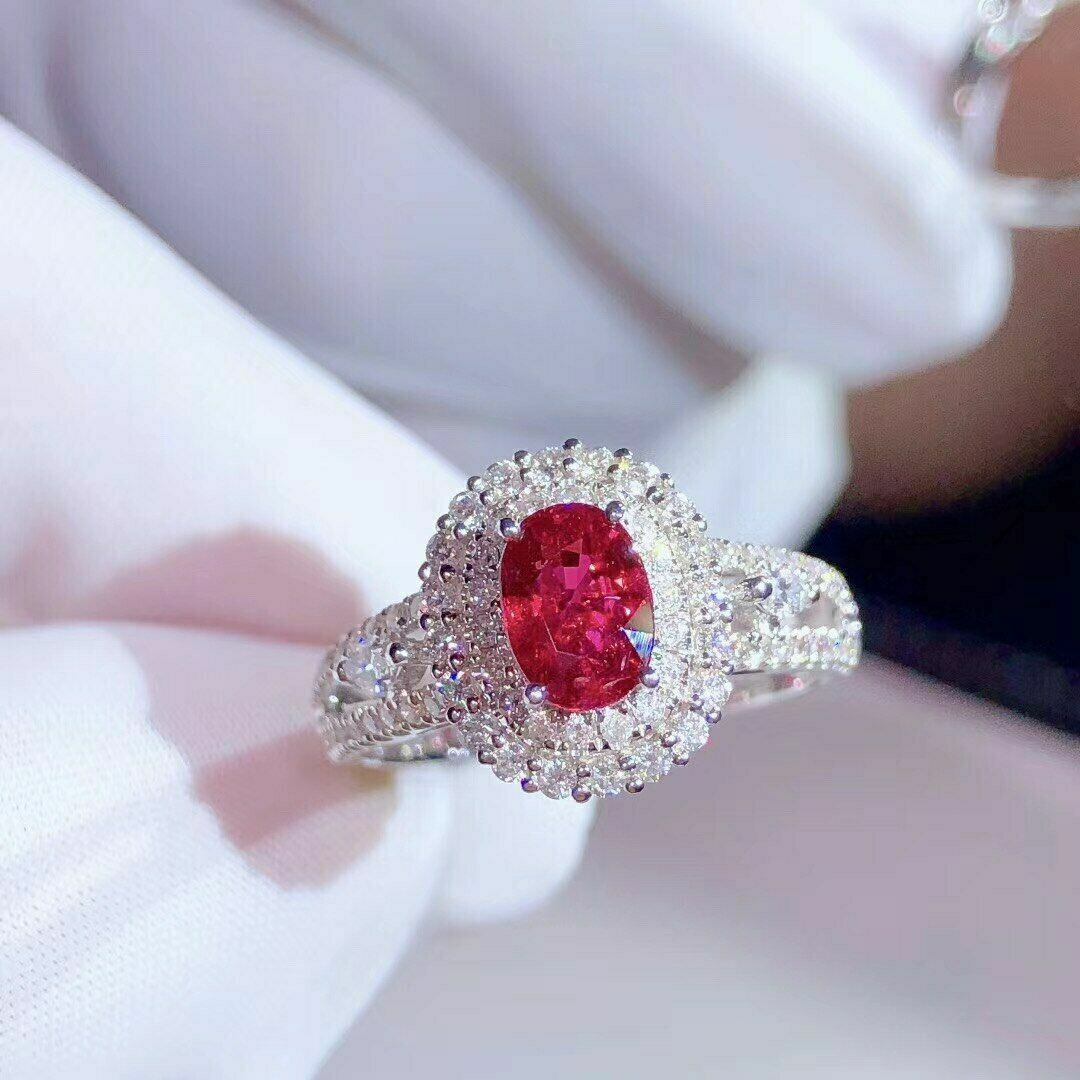 2Ct Lab Created Ruby & Diamond Double Halo Engagement Ring 14K White Gold Over