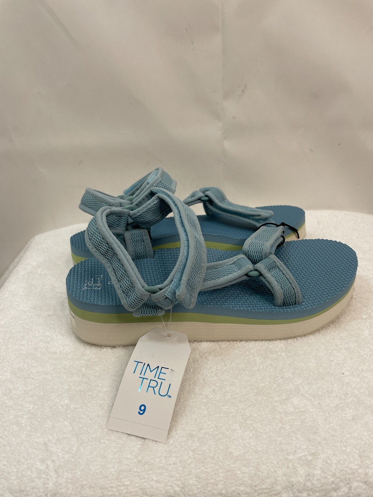 Time and Tru Women's Blue Hook & Loop Platform Nature Sandal