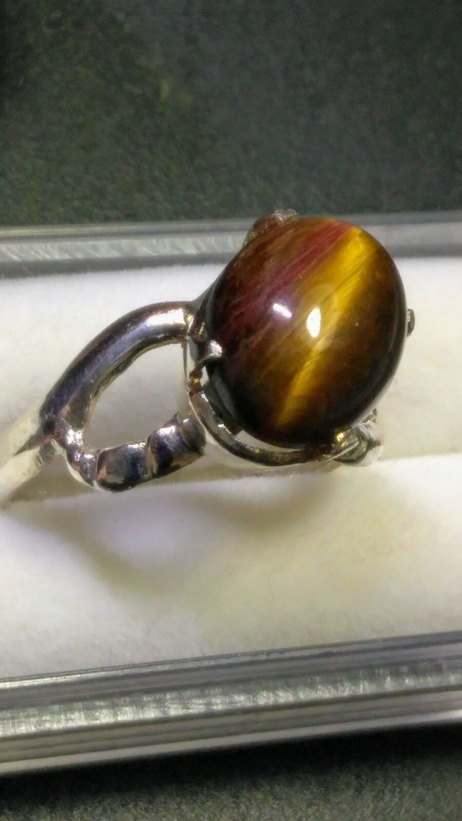 CHARMING NATURAL TIGER'S EYE QUARTZ IN STERLING SILVER .925 RING SIZE 7.0!