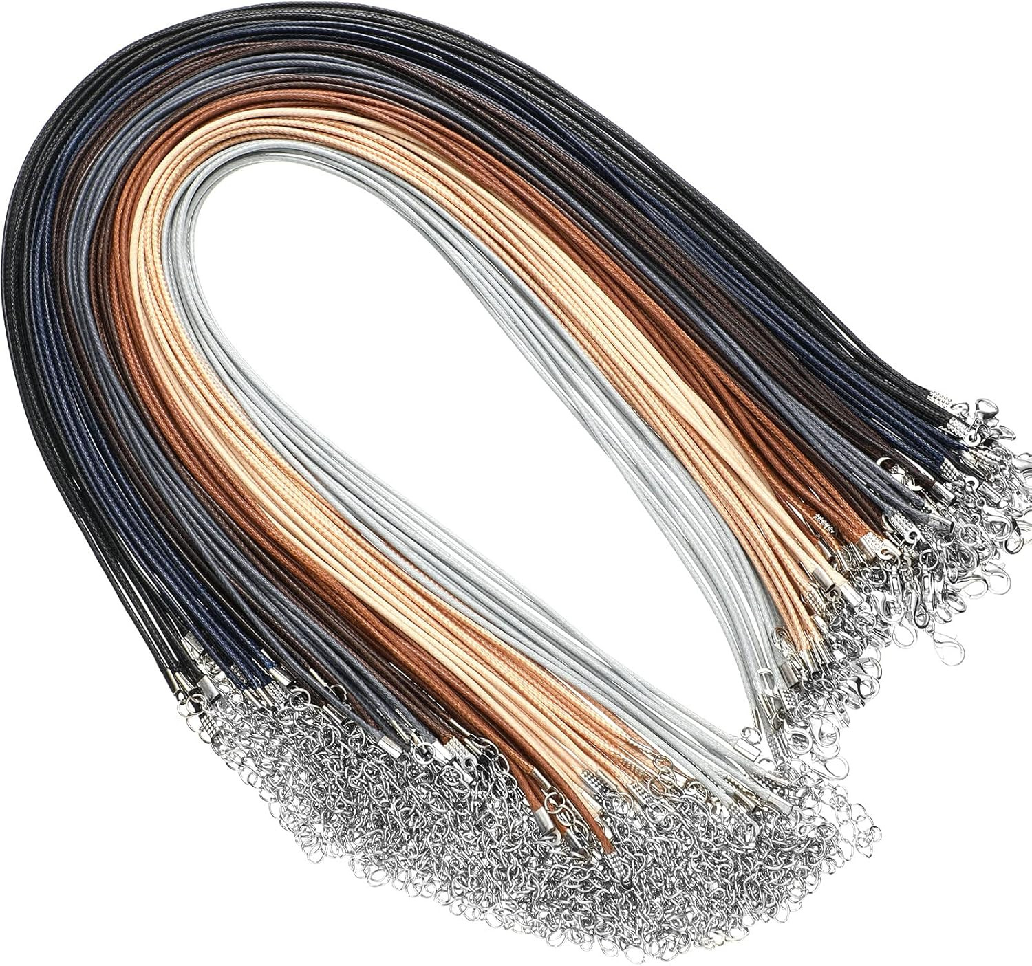 100 Pcs Waxed Leather Necklace Cord String Rope Chains with Clasp, 20 Inch