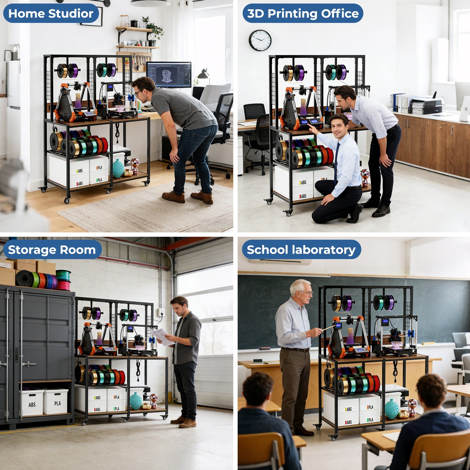 Heavy-Duty 3D Printer Stand with Filament Storage & Lockable Wheels