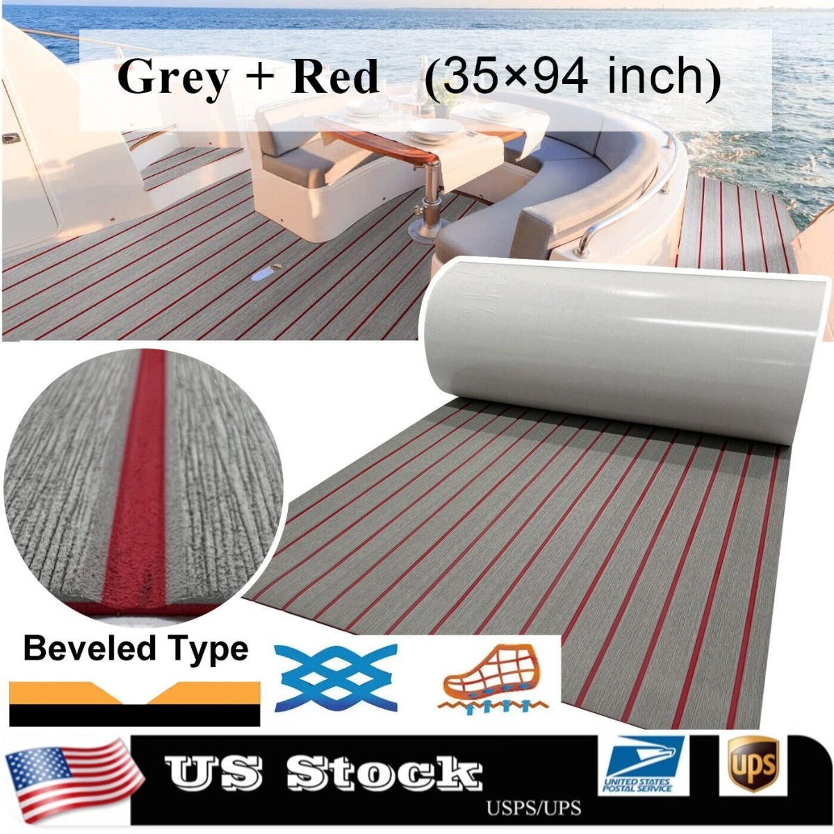 Red EVA Foam Boat Marine Flooring Mat Faux Teak Decking Yacht Sheet Pad Non-Slip