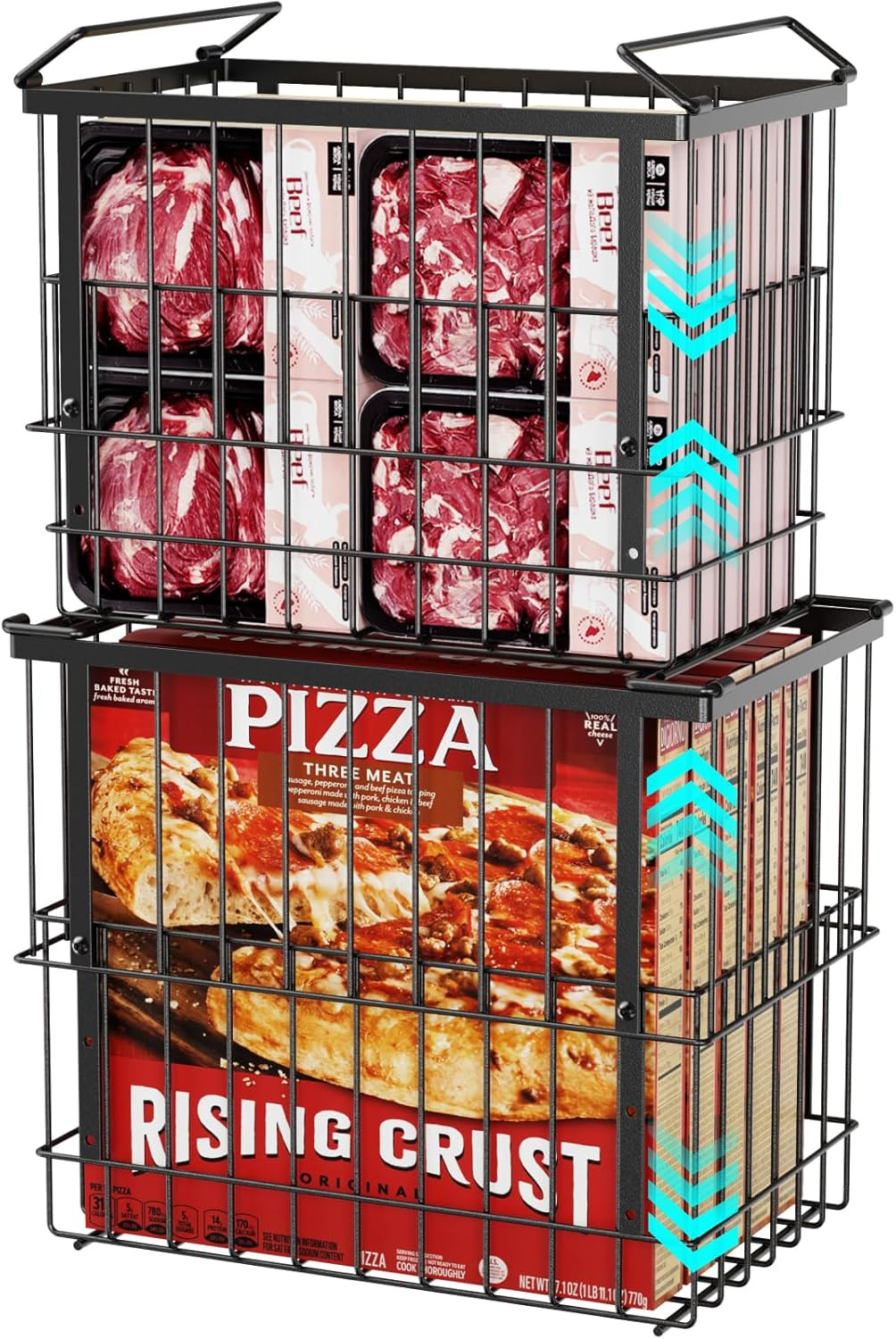 Deep Freezer Organizer Bins - Height-Adjustable Fit 12" Pizza, 2Pcs | Extra Larg