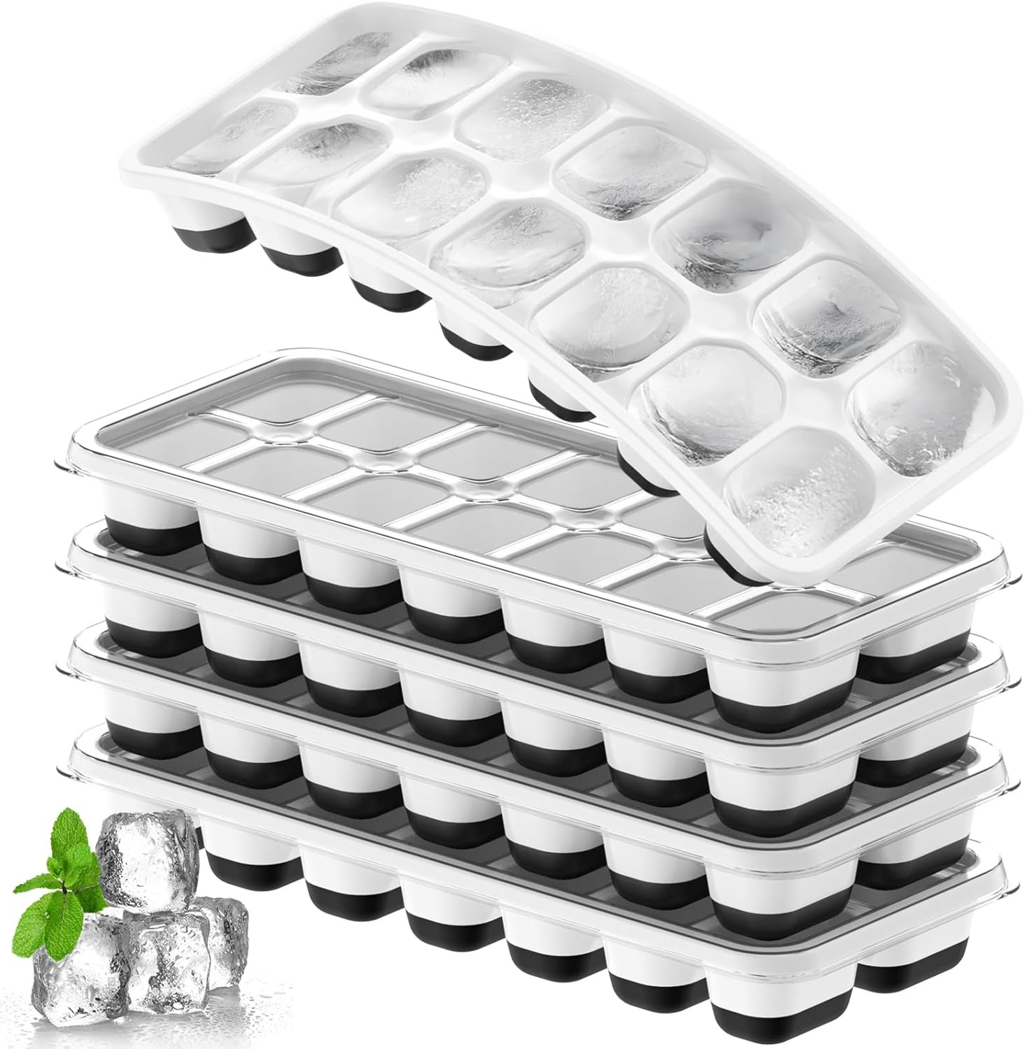 Ice Cube Tray 5 Pack, Stackable Silicone Ice Cube Trays with Lid– Easy Release R