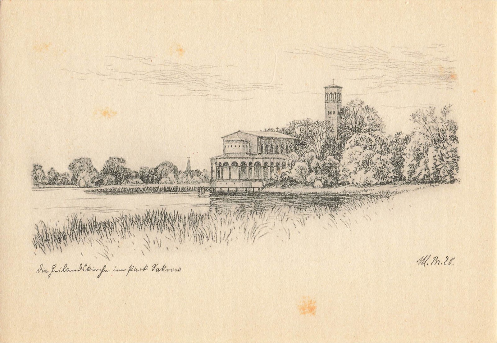 1920 Max Brückner - The Church of Saviour in the Park Sakrow Potsdam Litho Repro Print