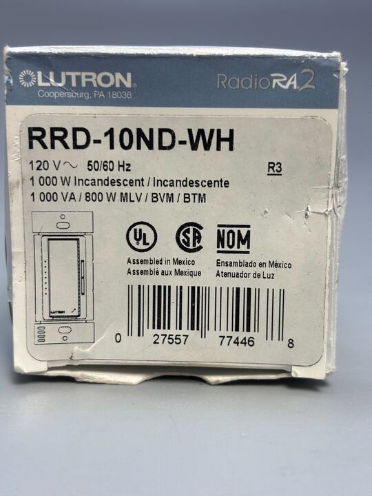 LUTRON RadioRA 2 RRD-10ND-WH 8A Neutral Wire Electronic Switch 120V White