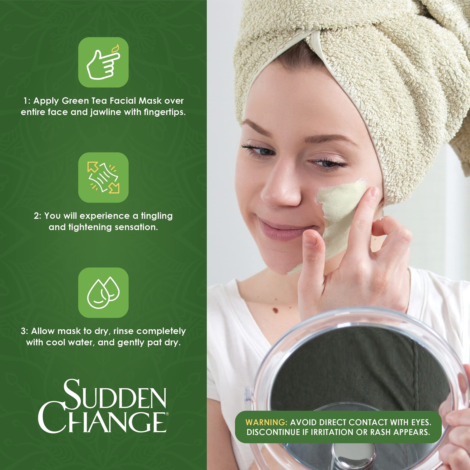 Sudden Change Green Tea Facial Mask – Diminish Wrinkles, Puffiness & More -