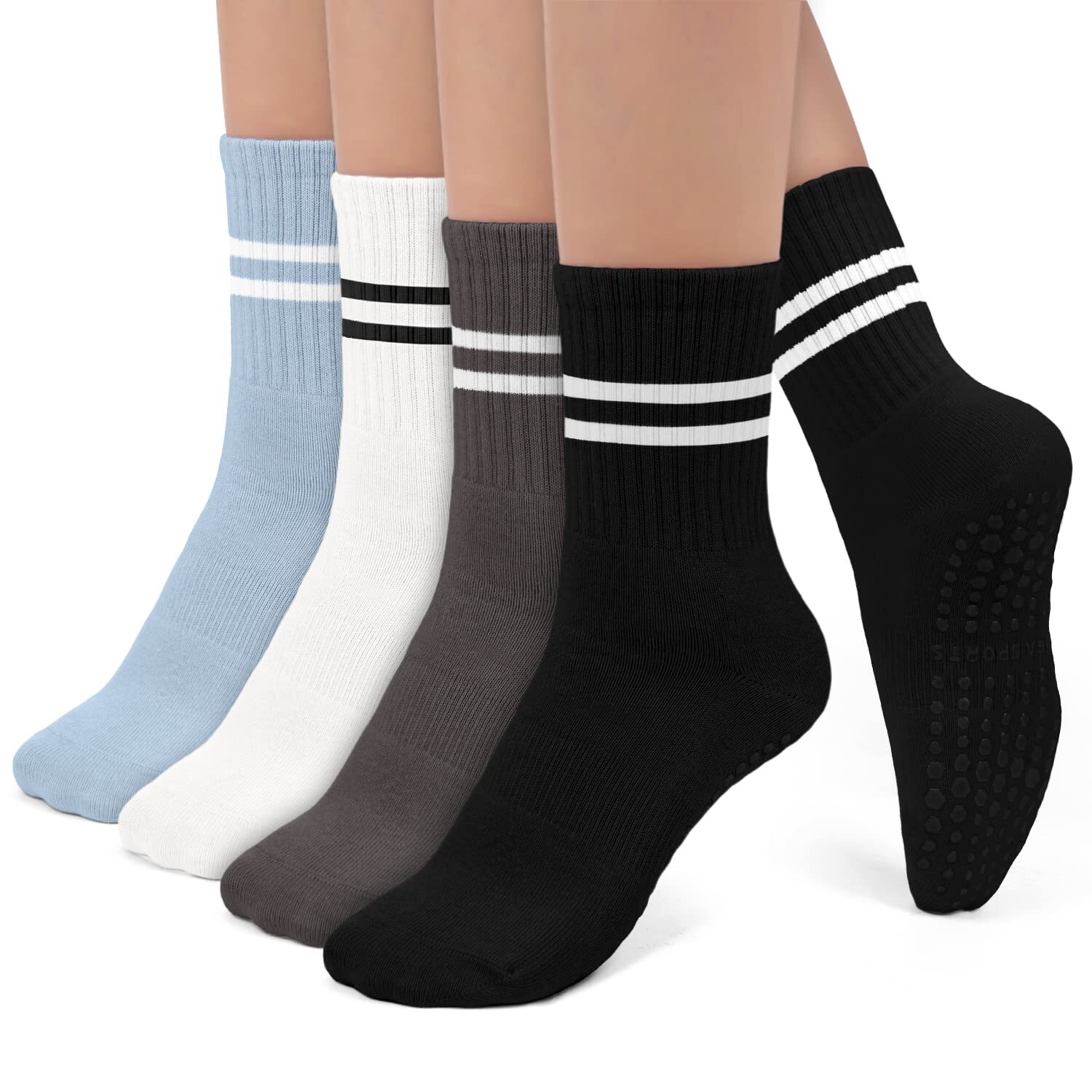 Pilates Socks with Grips for Women Non-Slip Yoga Athletic Socks for Barre Bal...