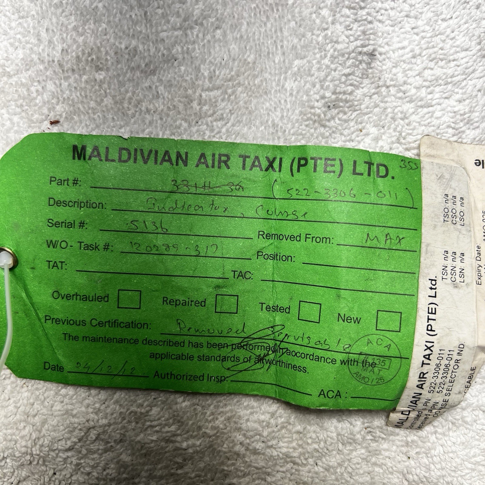 Collins Course Indicator PN: 522-3306-011 Serviceable