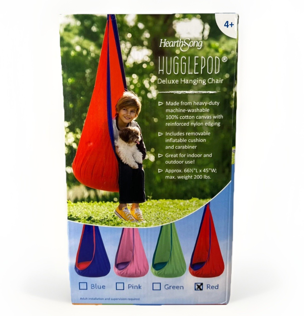 Hearthsong HugglePod Deluxe Kids Hanging Chair Canvas Cacoon Indoor Outdoor Red
