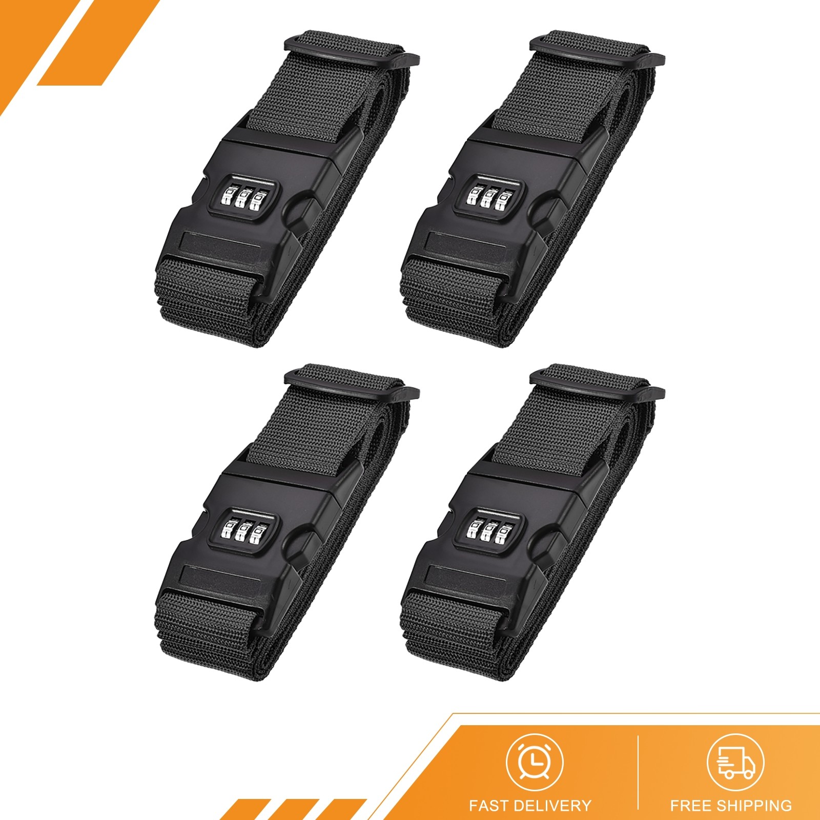 4 x Luggage Straps Suitcase Belts with Buckle Combination Lock 2Mx5cm Black