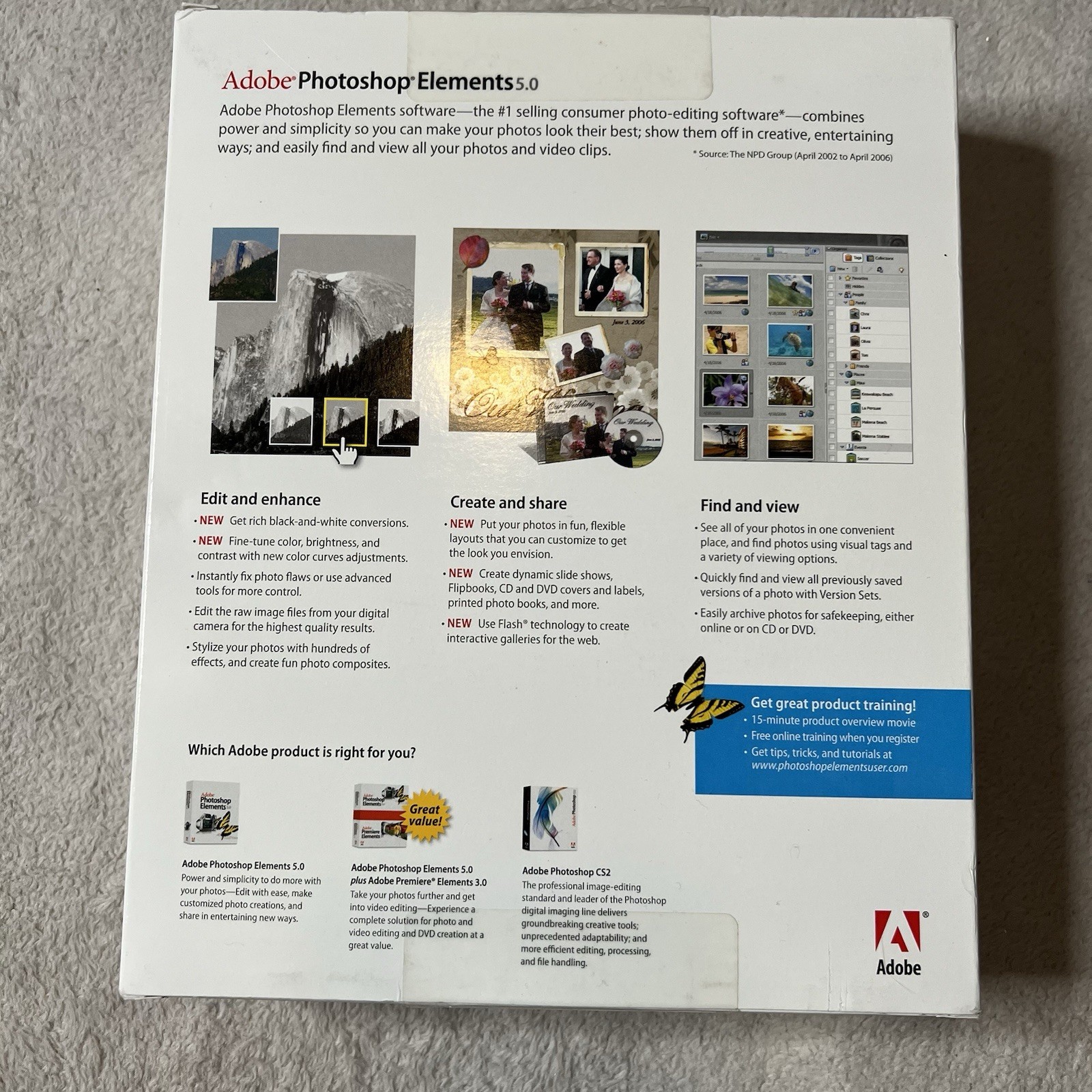Adobe Photoshop Elements 5.0 PC Software & Manual w/Inserts & Serial Numbers