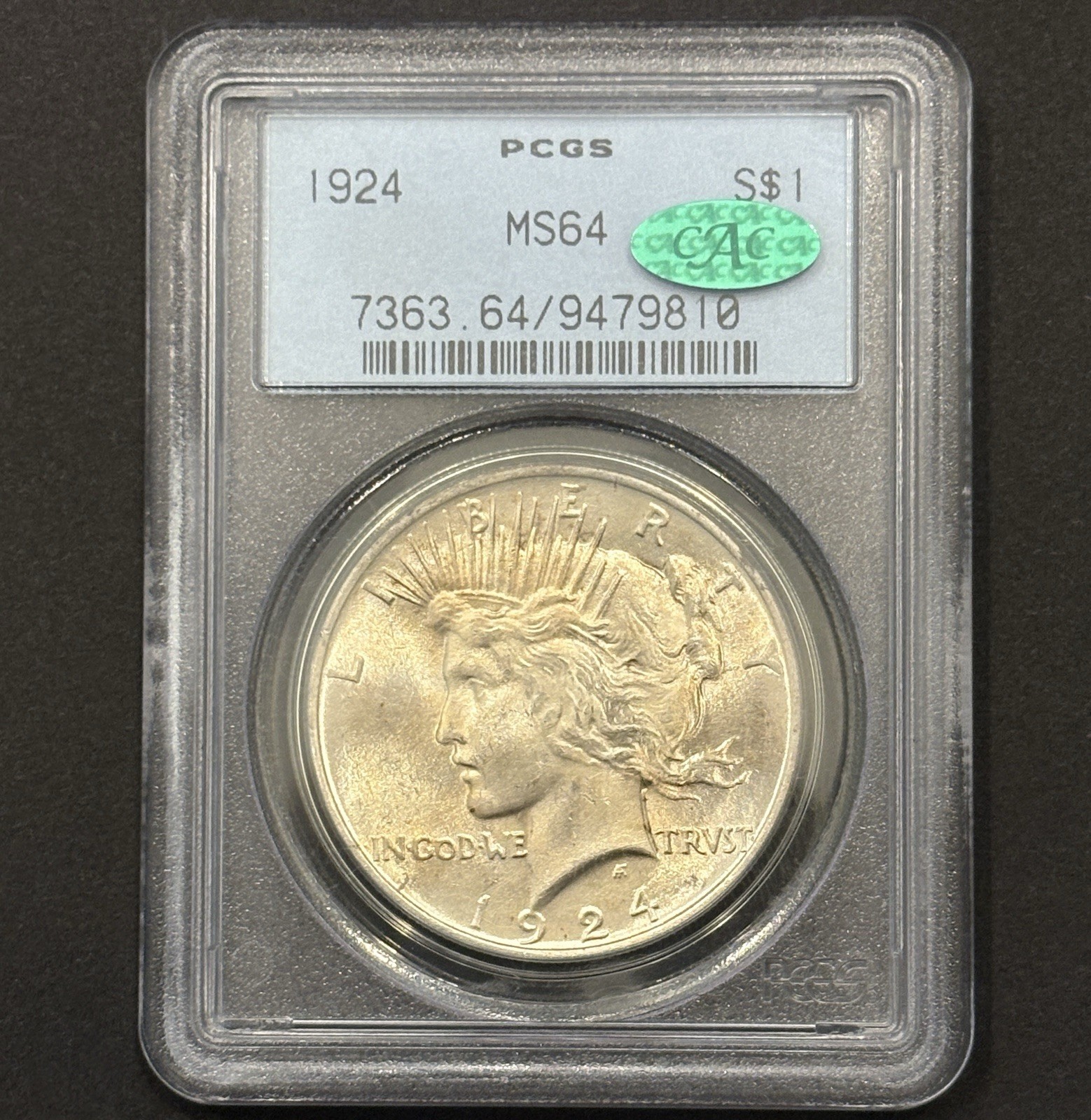 1924 Peace Silver Dollar — PCGS MS64 CAC ✅ Vintage Holder PQ+ 🔥