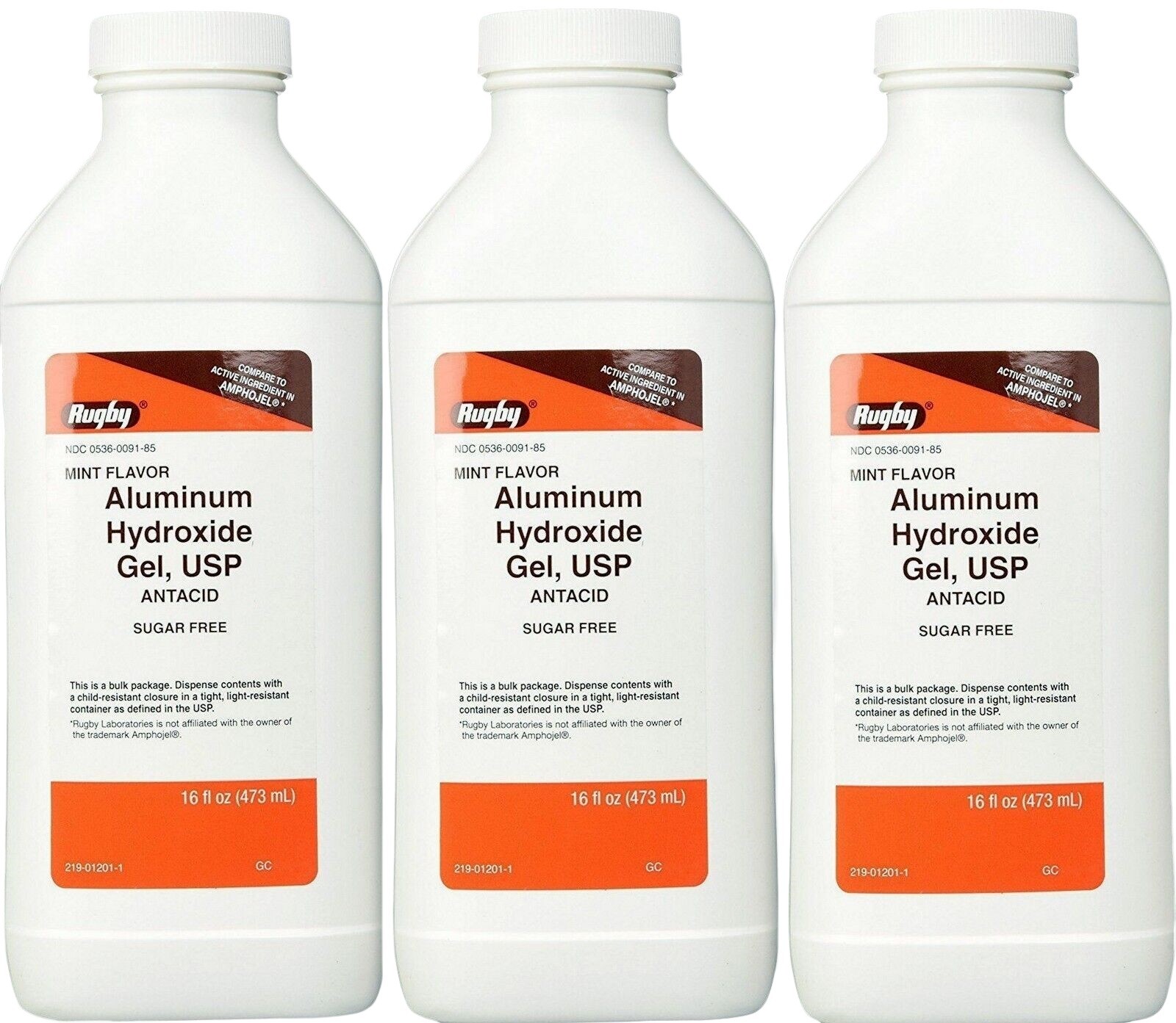 Rugby Aluminum Hydroxide Gel Antacid Mint Sugar Free 16oz ( 3 pack ) __