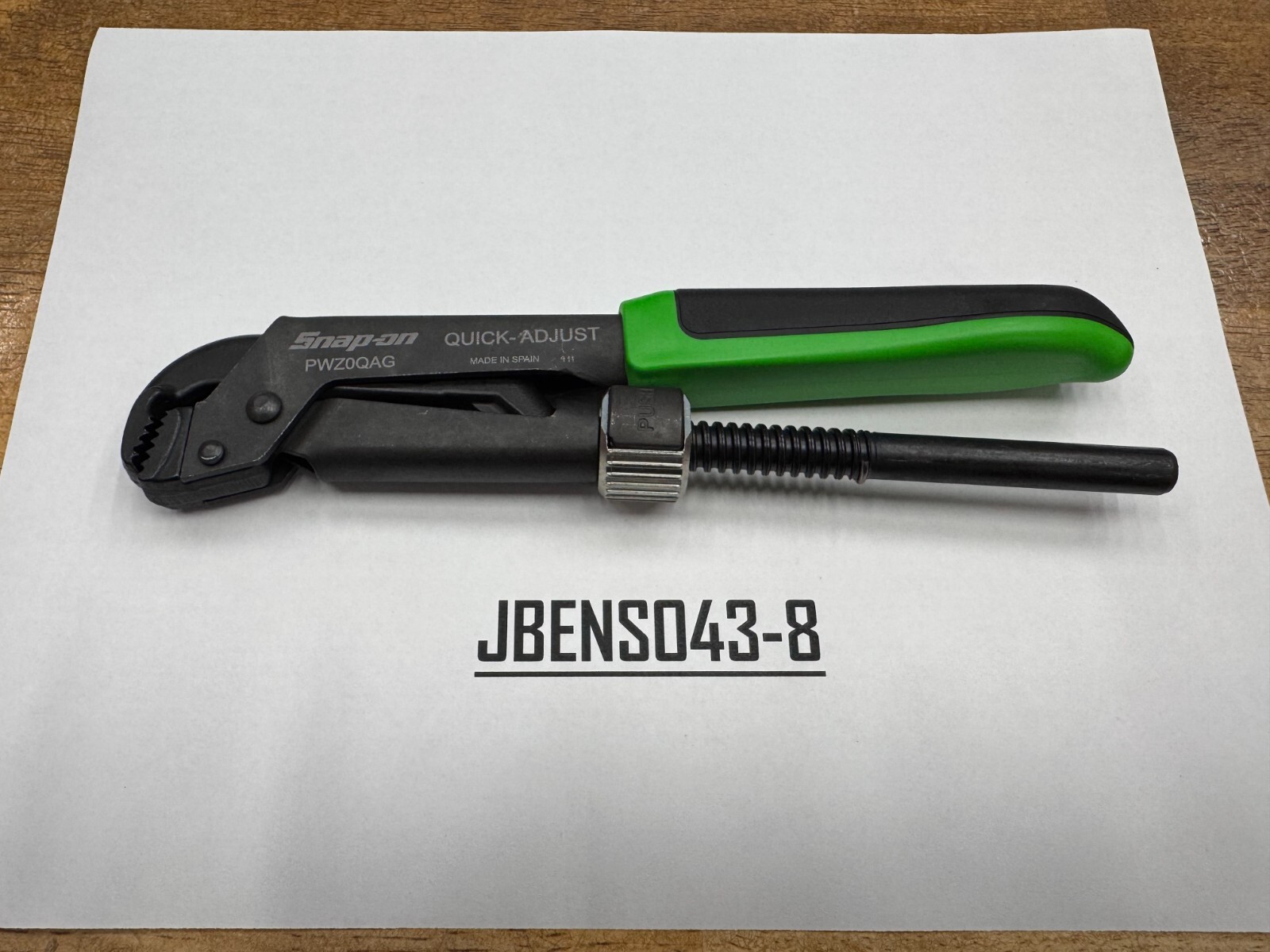Snap-on Tools NEW GREEN 8-5/8" Soft Grip Quick Adjust Pliers Wrench PWZ0QAG