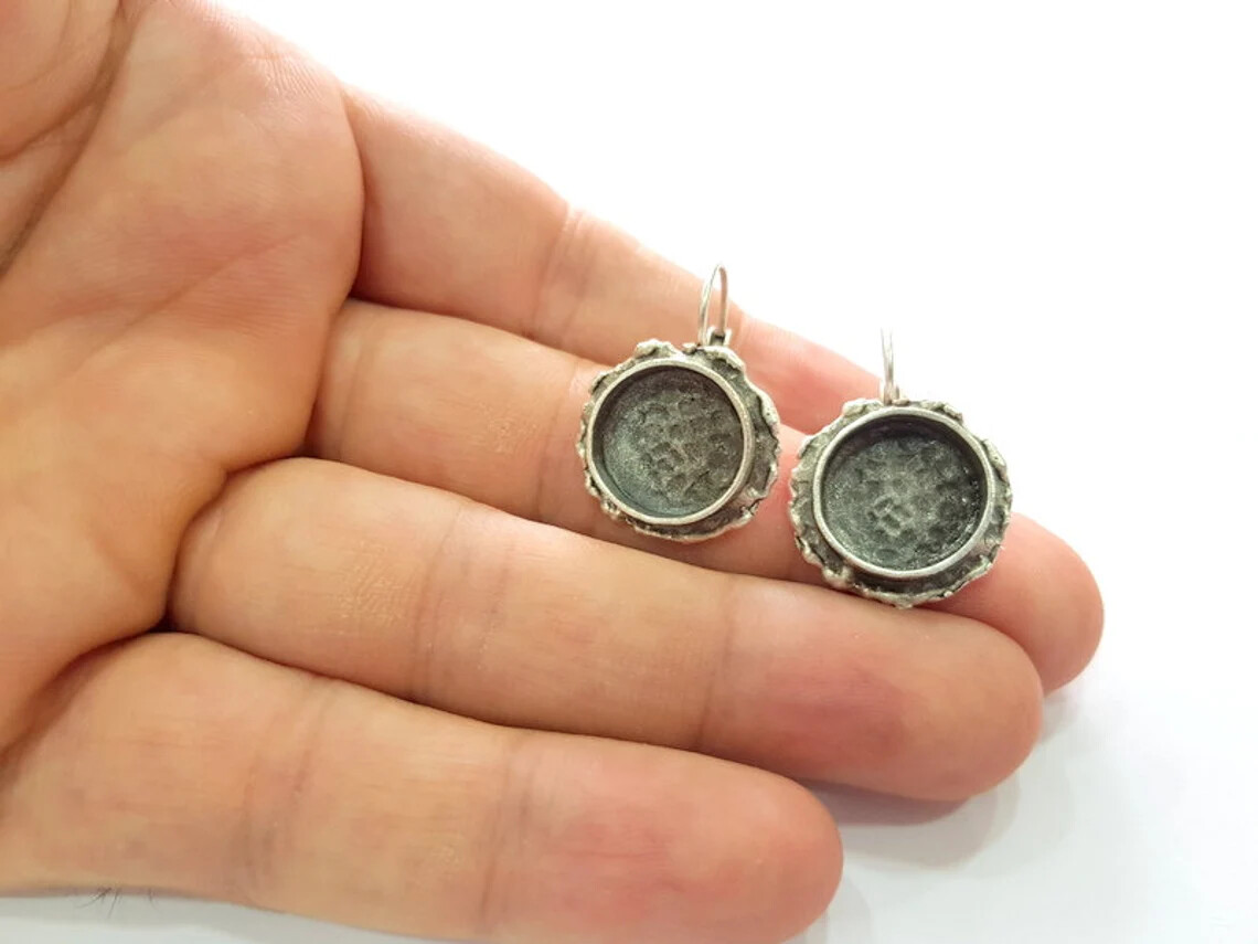 Earring Blank Base Settings Silver Resin Cabochon Base inlay Brass G14556