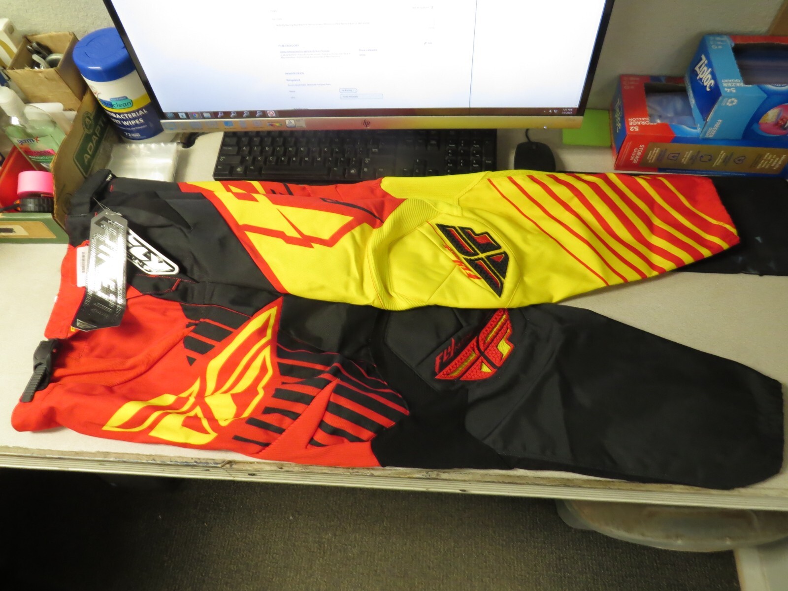 NOS Fly Racing Red Black & Yellow Kinetic Motocross MX Pants Adult 32 369-53232