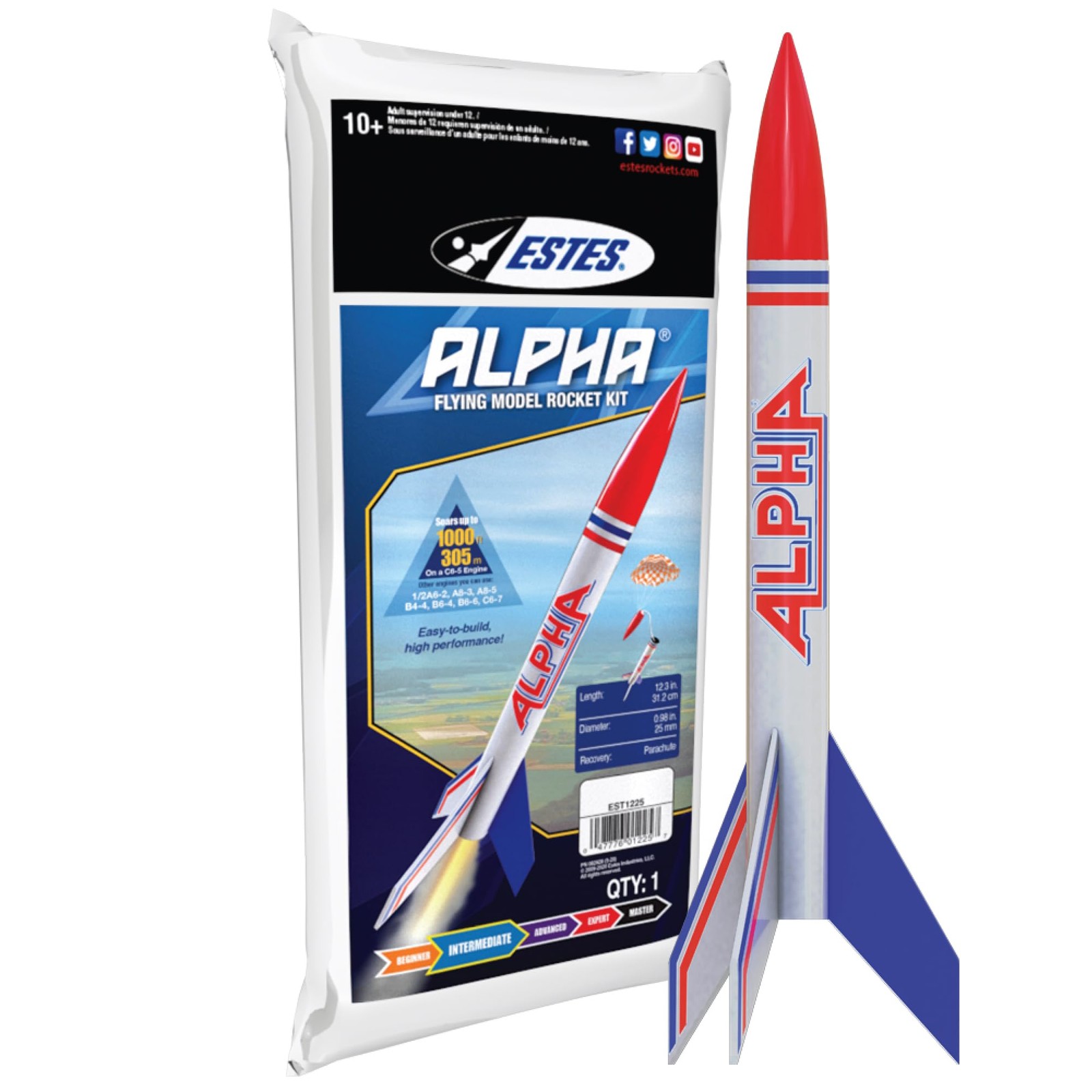 Estes 1225 Alpha Rocket-Building Kit, Intermediate Flying-Rocket-Model Kit