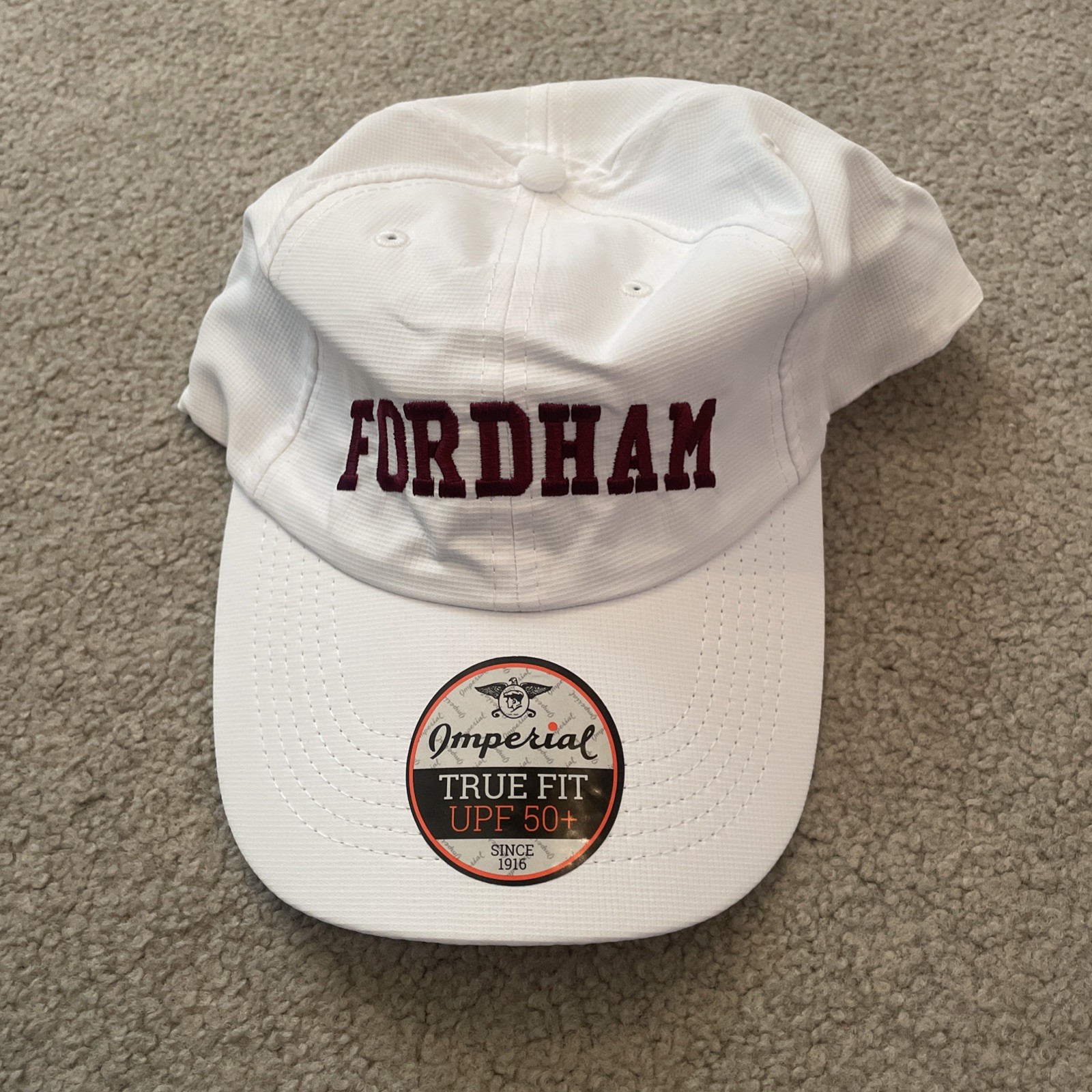 Imperial Fordham University Rams White Adjustable Performance Cap Hat UPF 50 New