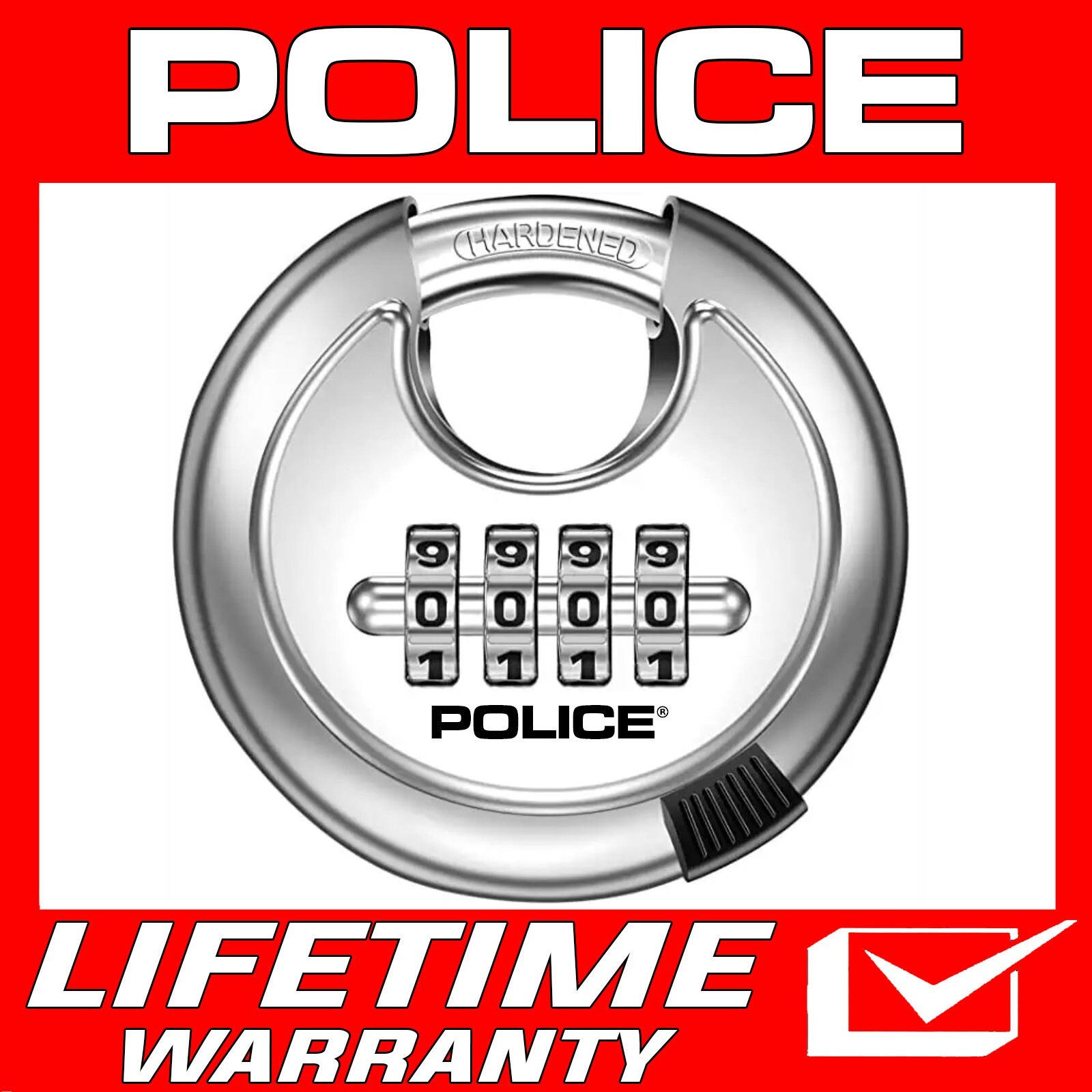 POLICE Combination Disc Padlock Stainless Steel Lock Hardened Shackle Keyless