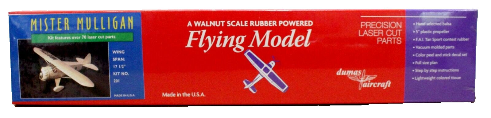 Dumas 201 Mister Mulligan Kit 17.5 " Wingspan Laser Cut Rubber powered Balsa Kit