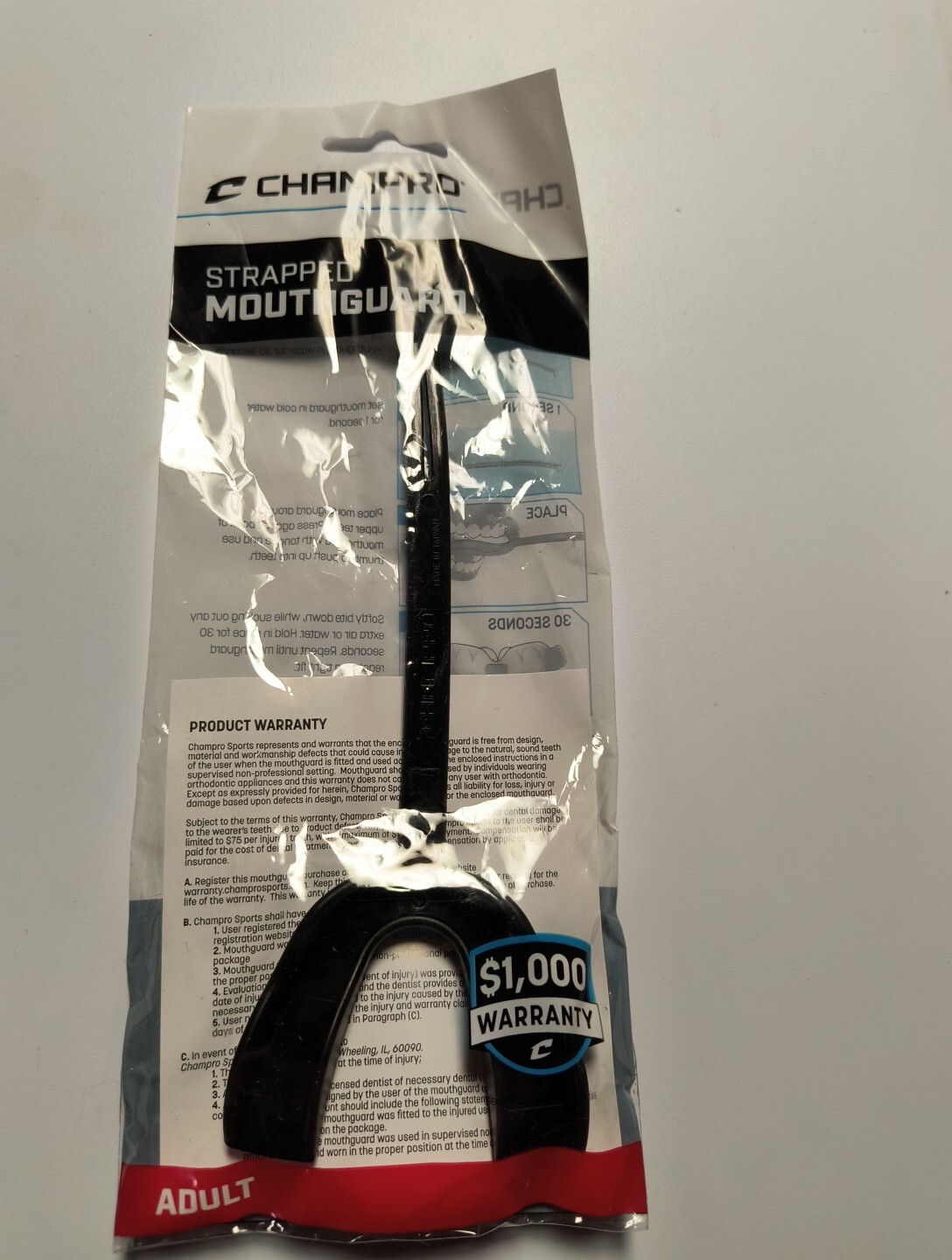 Champro ADULT Strapped Mouth Guard Sports Teeth Protective Gear NEW BLACK
