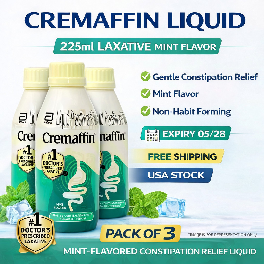 3  X Cremaffin Constipation Relief Liquid 225ml | Mint Flavor | Exp 05/2028