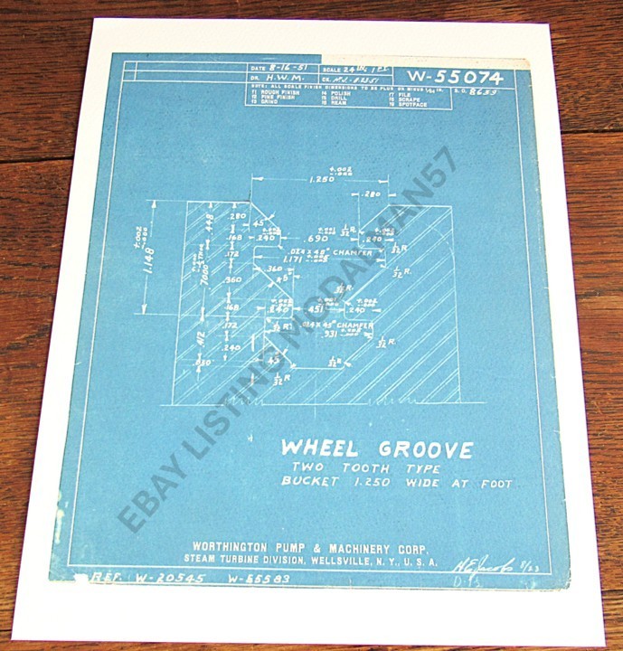 steam turbine bucket dovetail groove blueprint V-10917 Moore Steam Turbine  1933