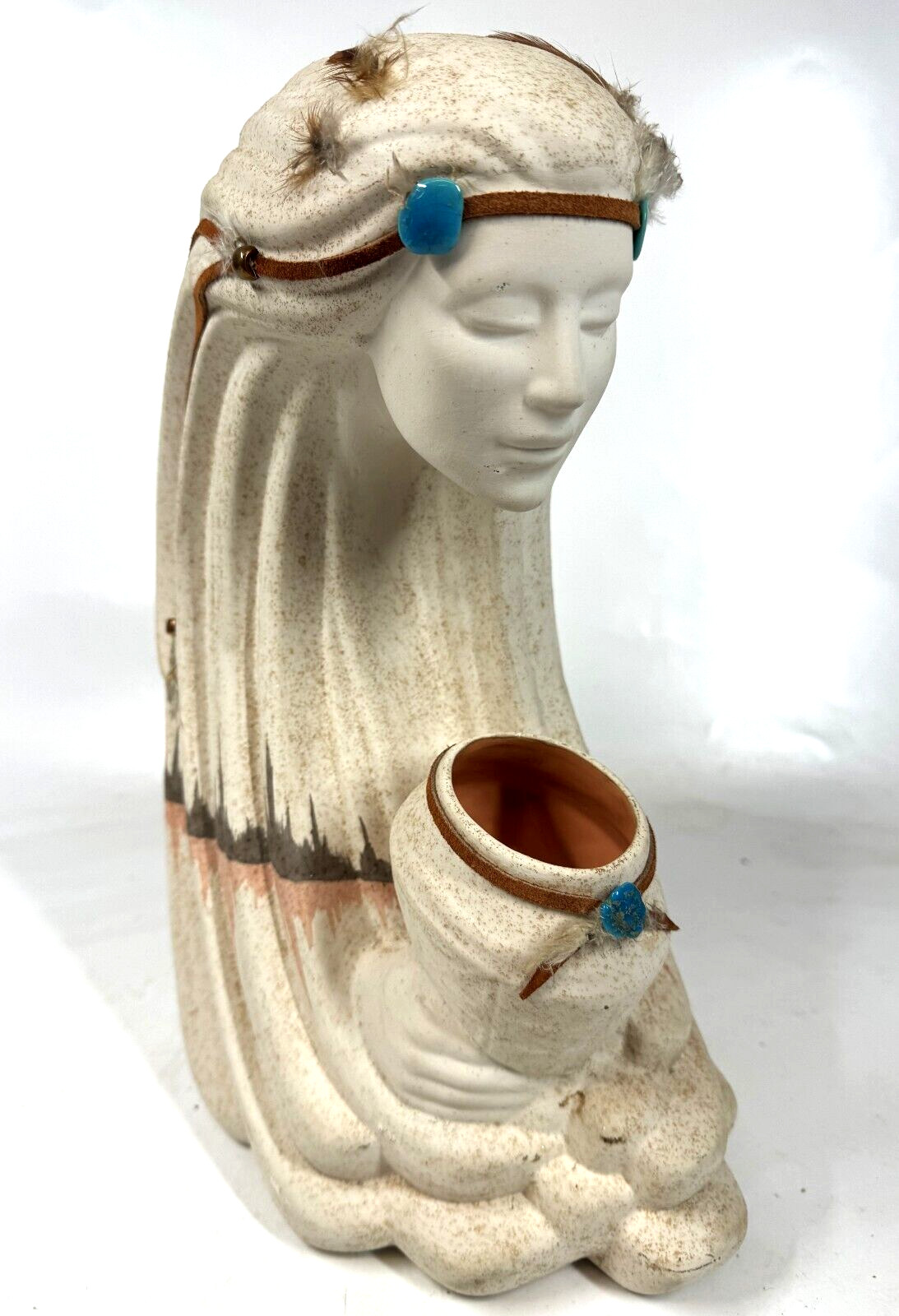 Vintage Cast Ceramic Southwestern Western Wind Woman Spirit Succulent Planter