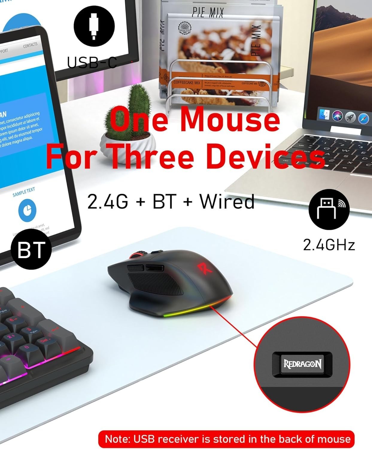 Large Wireless Gaming Mouse for Big Hands, Tri-Modes 2.4G/Bluetooth/Wired Rec...
