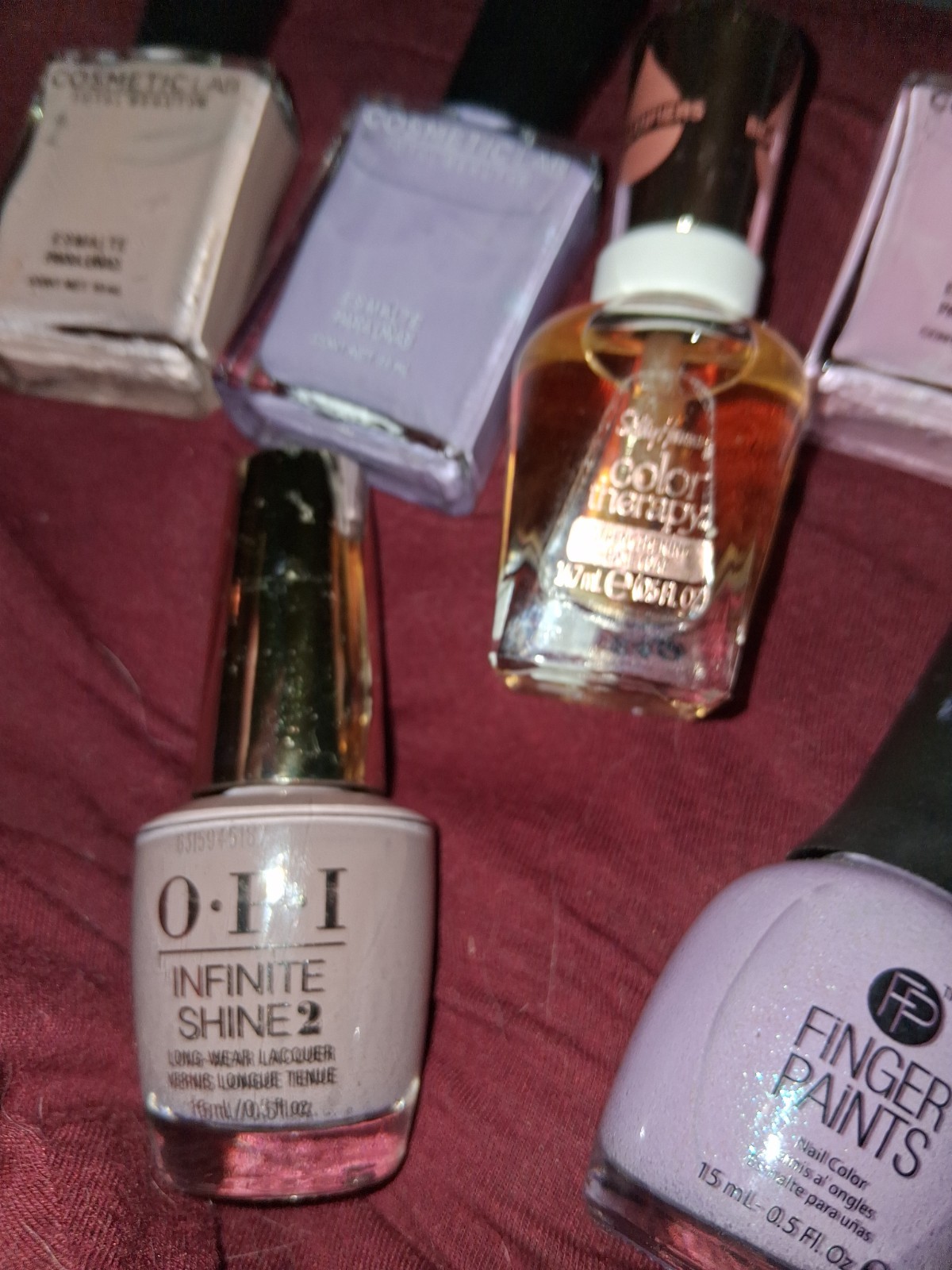 7 Nailpolishes Pink Purple Taupe ,Argan Base Coat Never Used