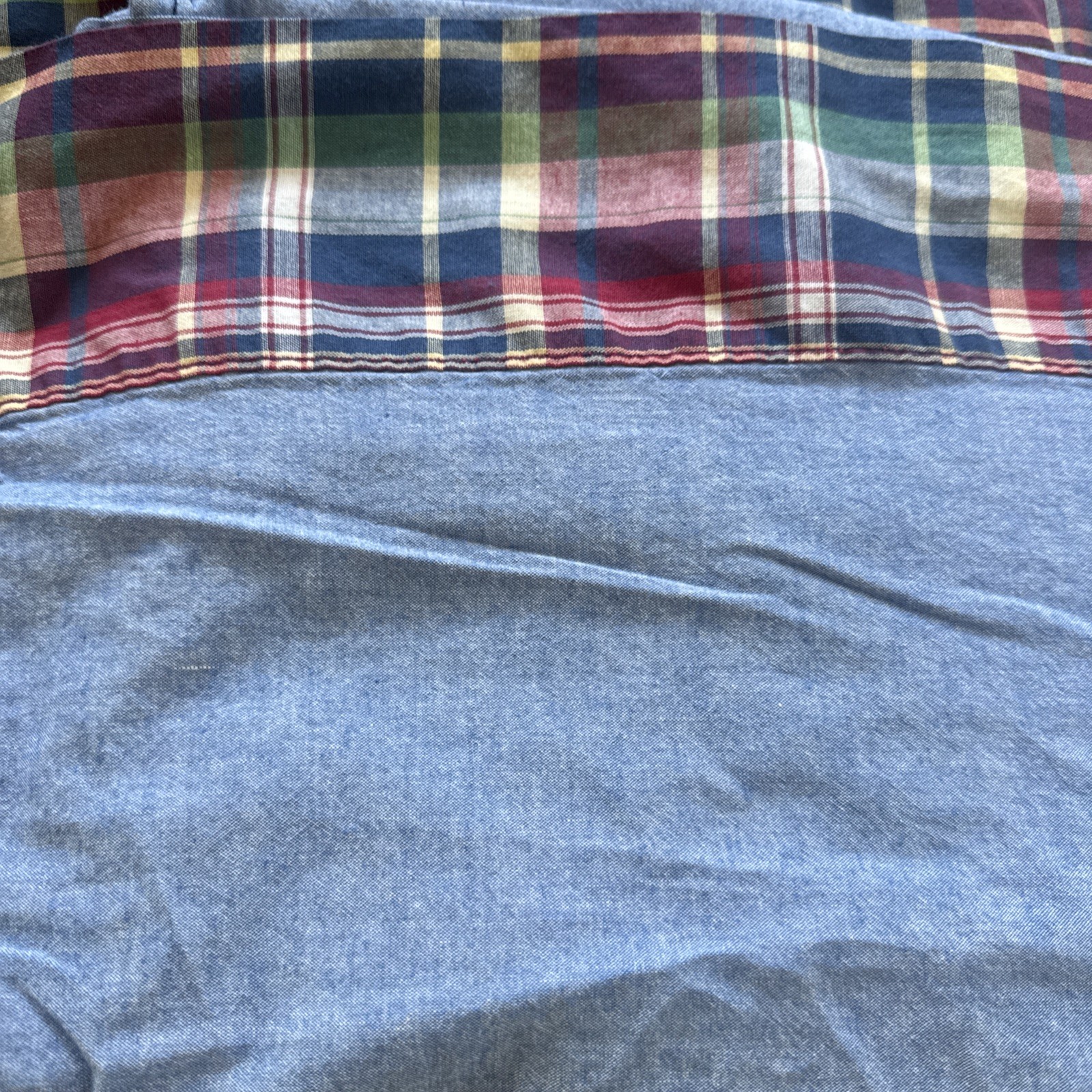 Ralph Lauren Garrison Twin Flat Sheet Plaid Chambray Madras Blue Red Green