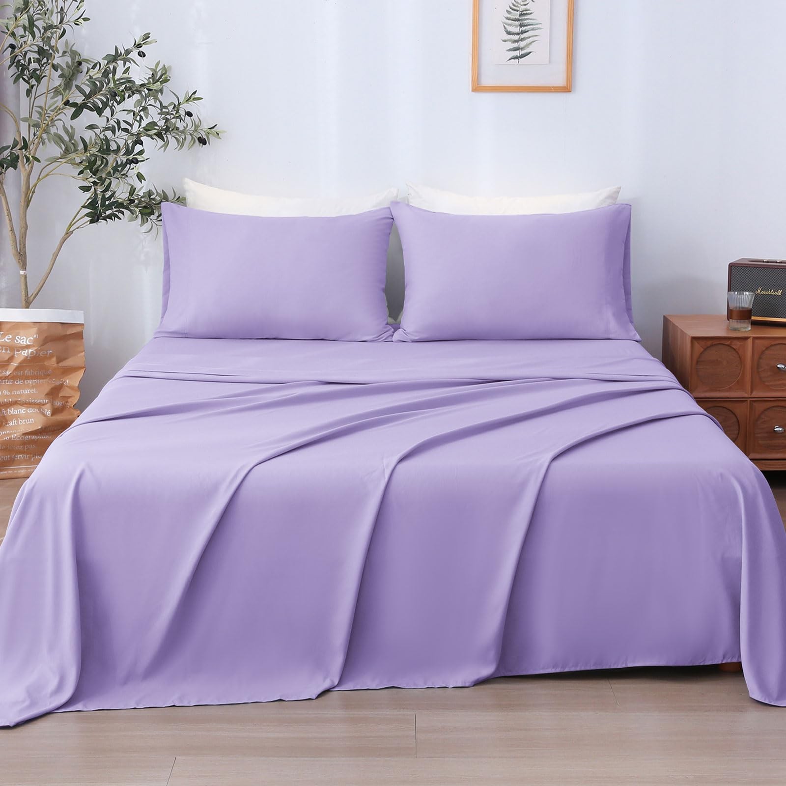 Twin Sheet Set 3 Pieces,Lavender Ultra Soft & Breathable Microbifer Sheets, 1...