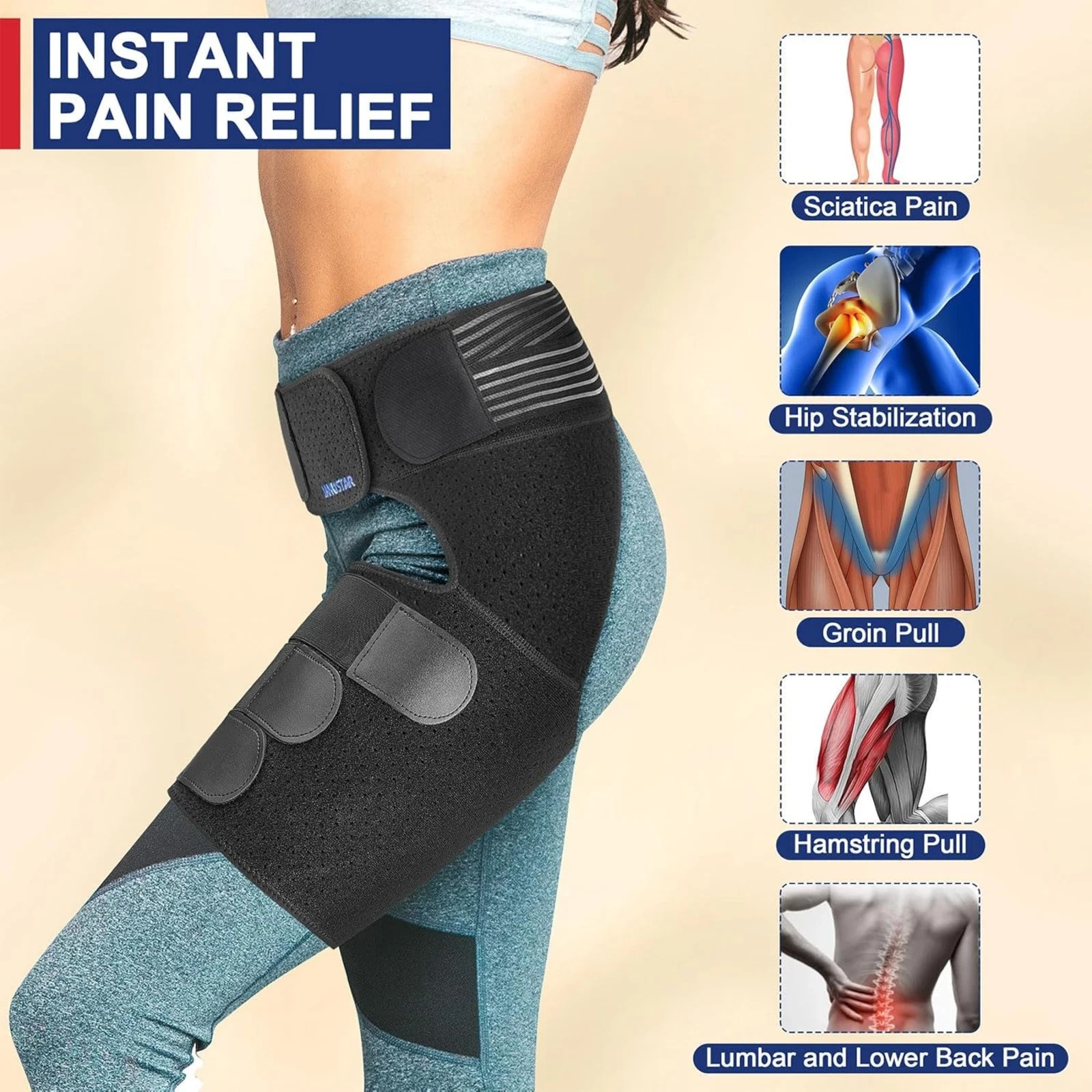 Hip Brace For Unisex Thigh, Groin, Hamstring Compression Sleeve One Size, Right