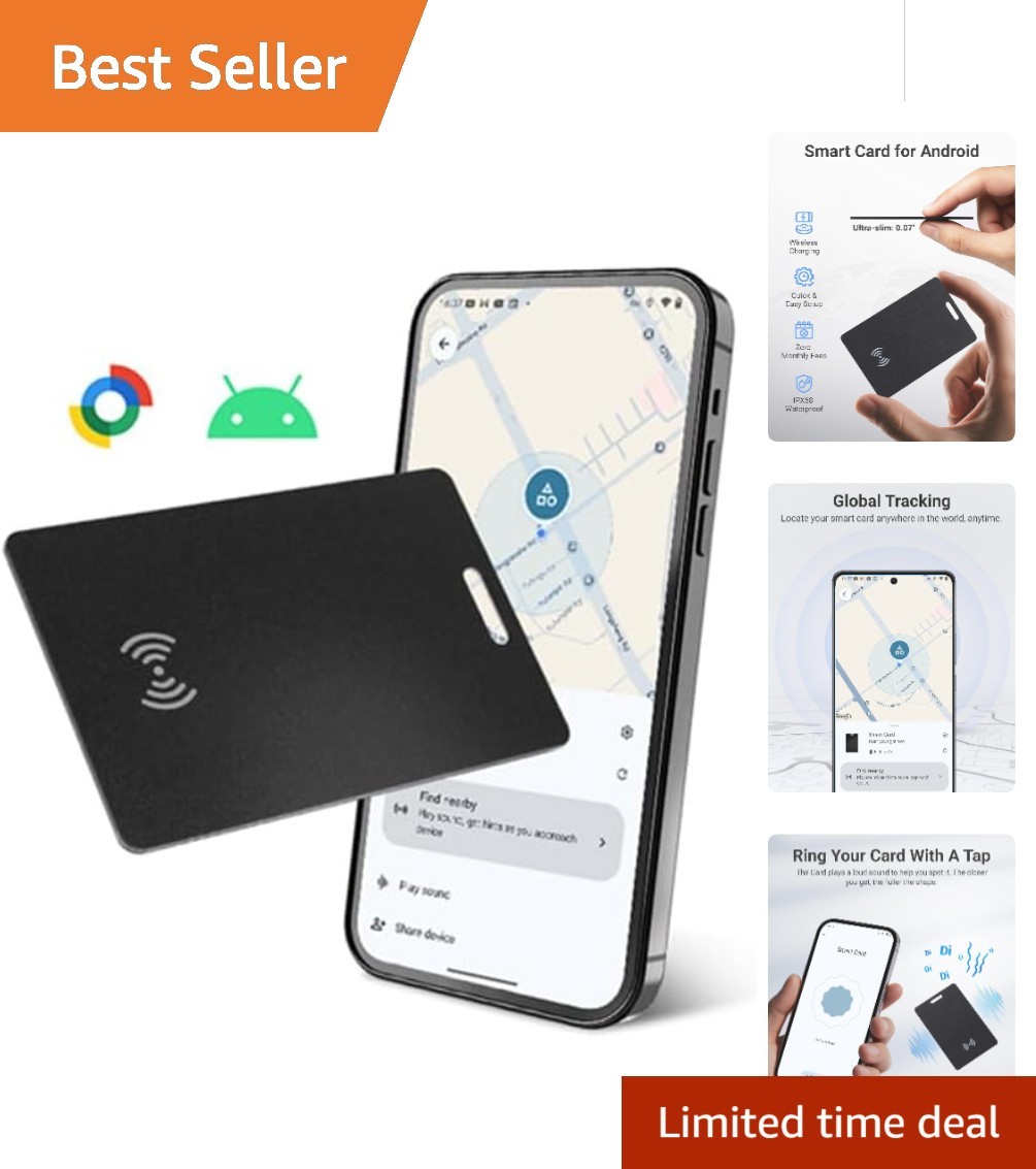 Smart Tracking Card for Android Wallets - GPS Finder with Wireless Charging