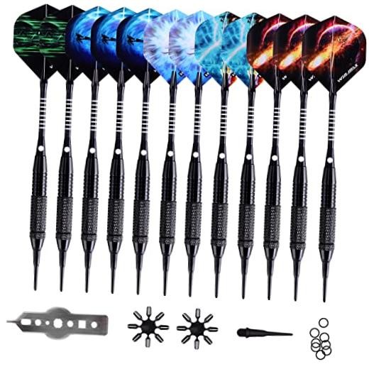 Darts Plastic Tip - Soft Tip Darts Set - 12 Pcs 18 Gram with 100 Extra black