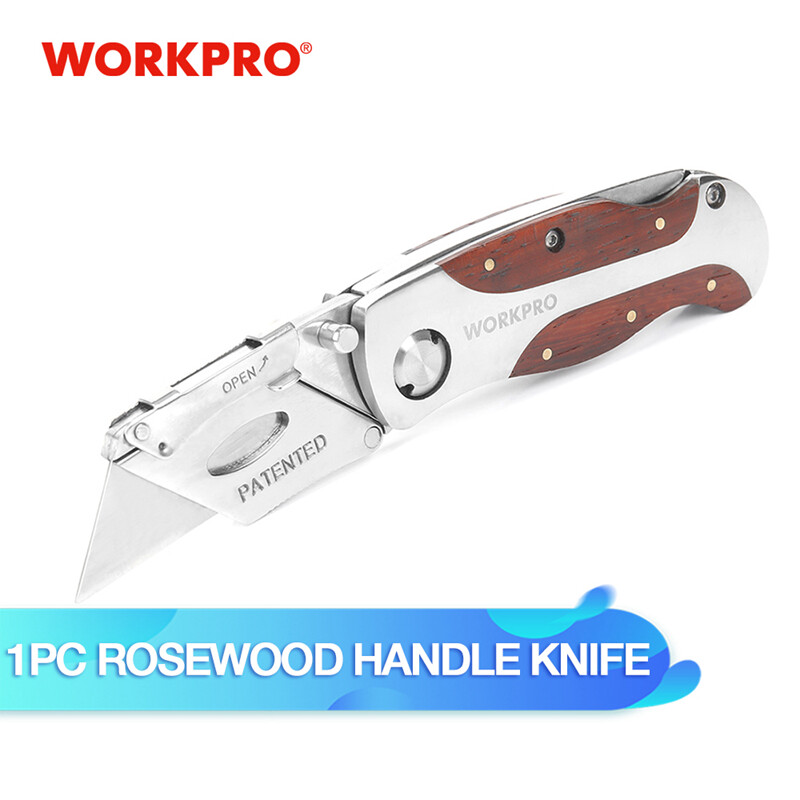 WORKPRO Folding Utility Knife Quick-Change Box Cutter Retro Wood Grain Handle US