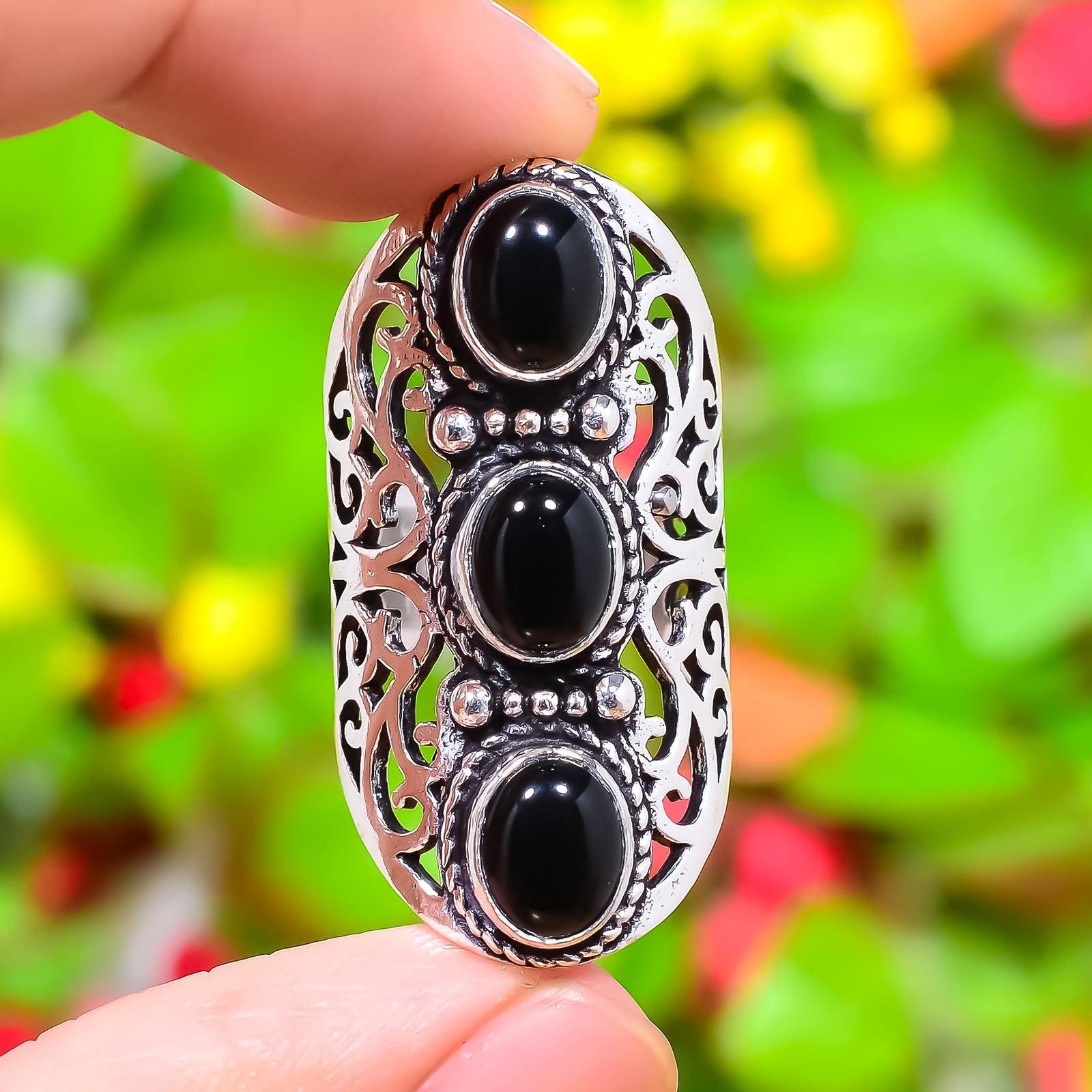 Lapis Lazuli,Black Onyx Gemstone Handmade 925 Sterling Silver Ring Variation