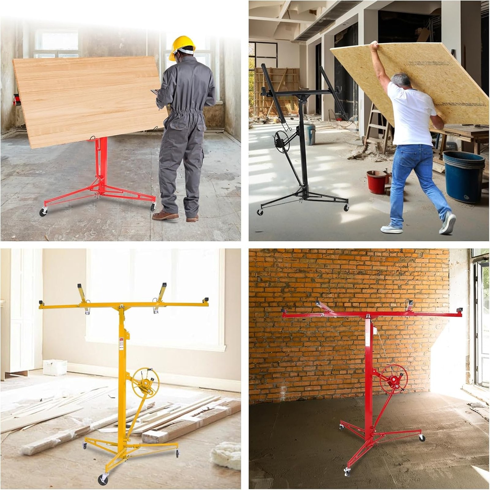 11FT Drywall Lift Panel Hoist Sheetrock Plasterboard Jack Lifter 150LB Yellow