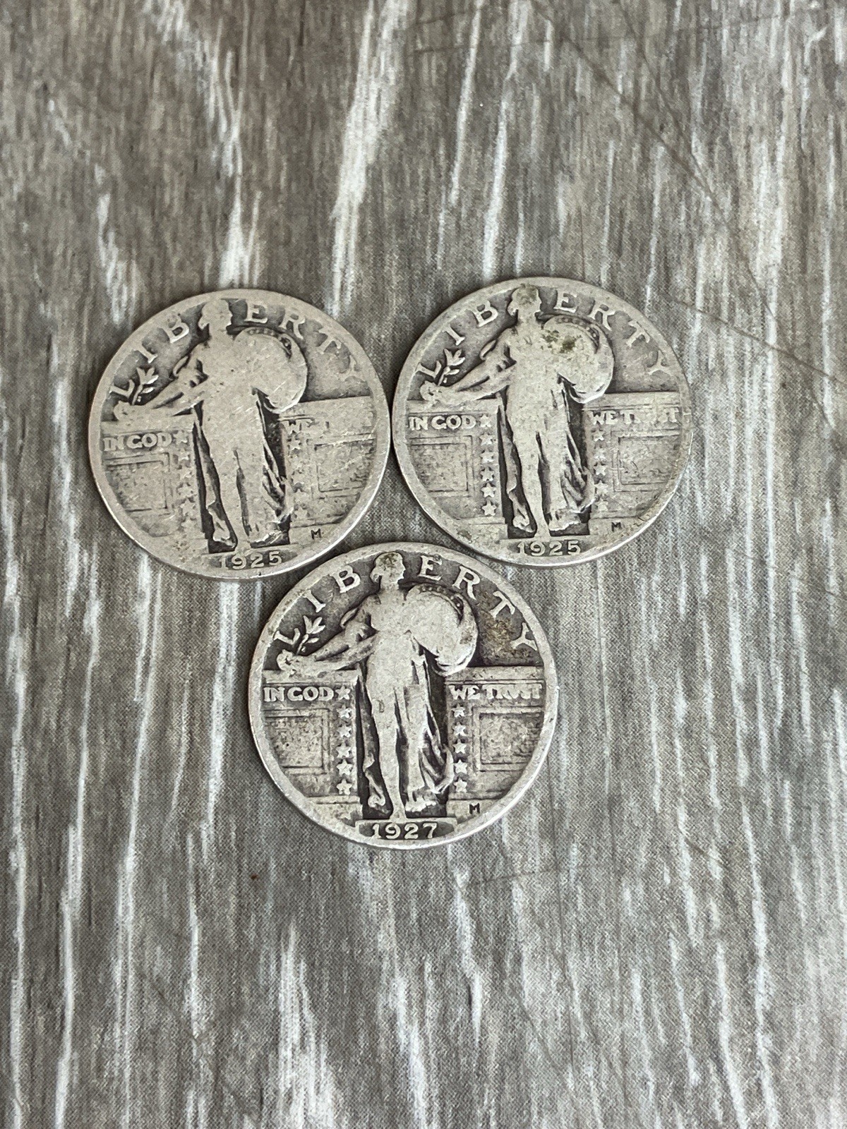 Standing Liberty Silver Quarters Coins Lot Of 3 Dates 1925 & 1927