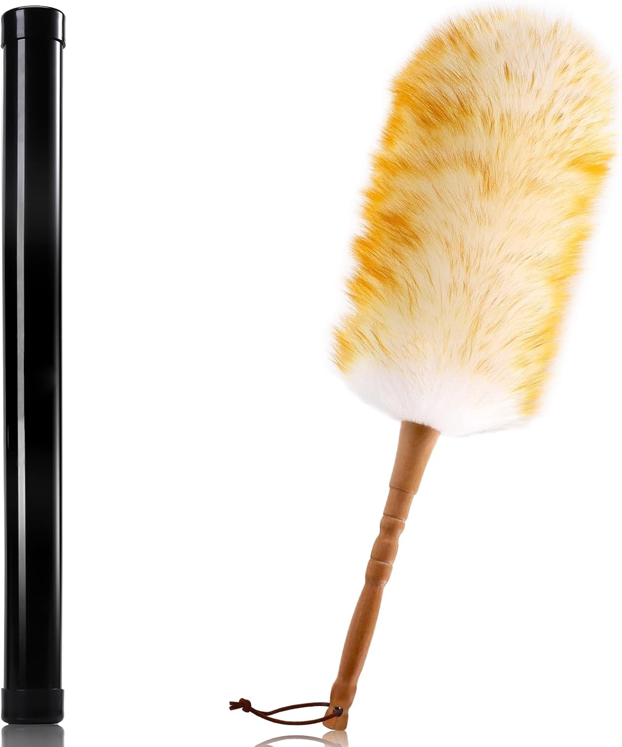 Lbswool Duster with Solid Wooden Handle, Leather Hang Strap, 18.9 inch