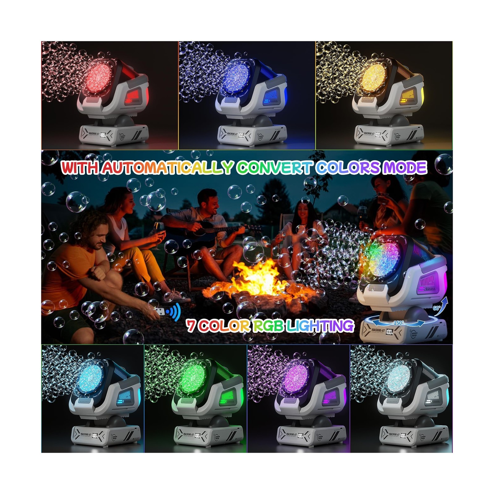 Upgraded Bubble Machine with Remote Control, Automatic Rotation & R... Fast Ship