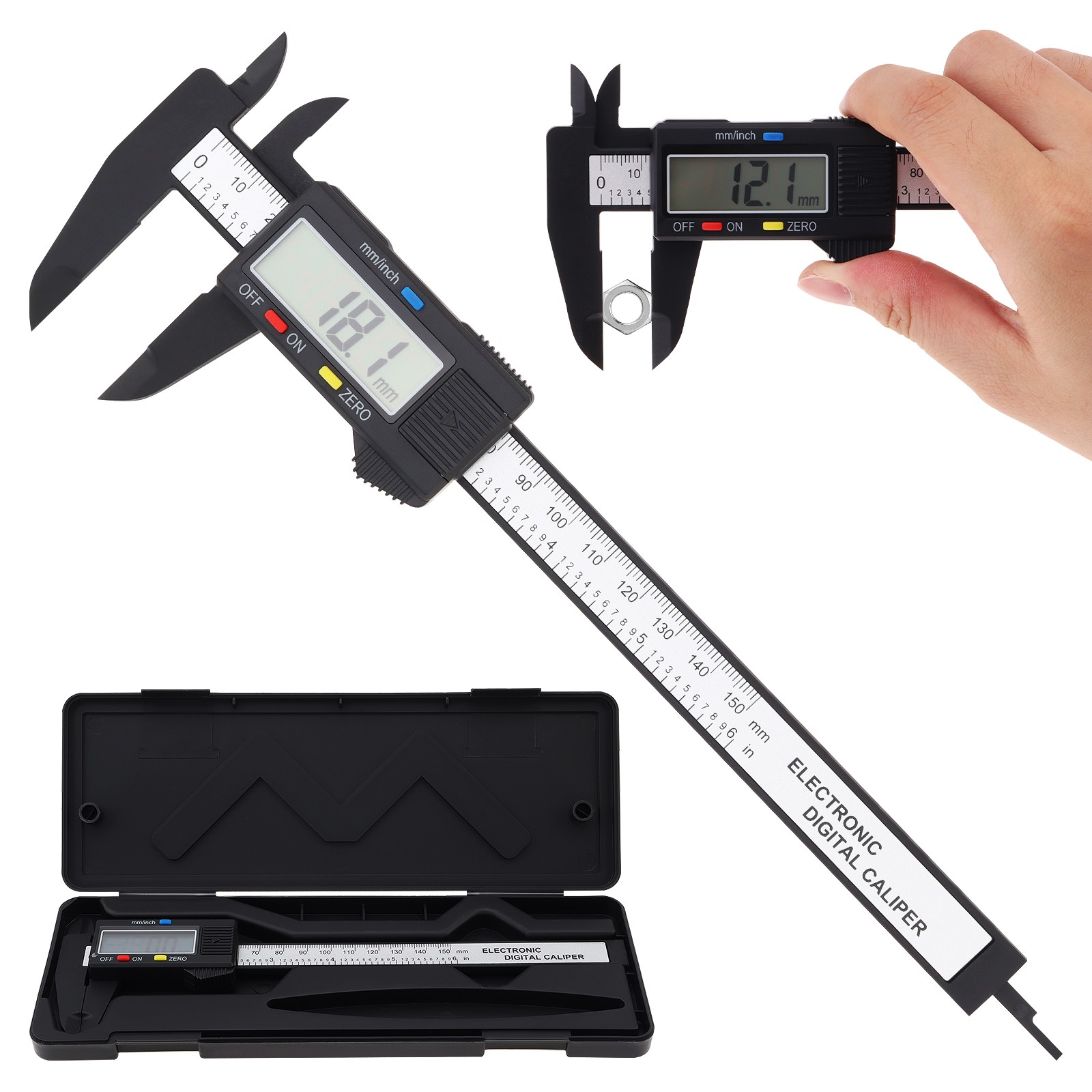 6" 150mm Carbon Fiber Electronic Digital Vernier Caliper Micrometer Gauge LCD US