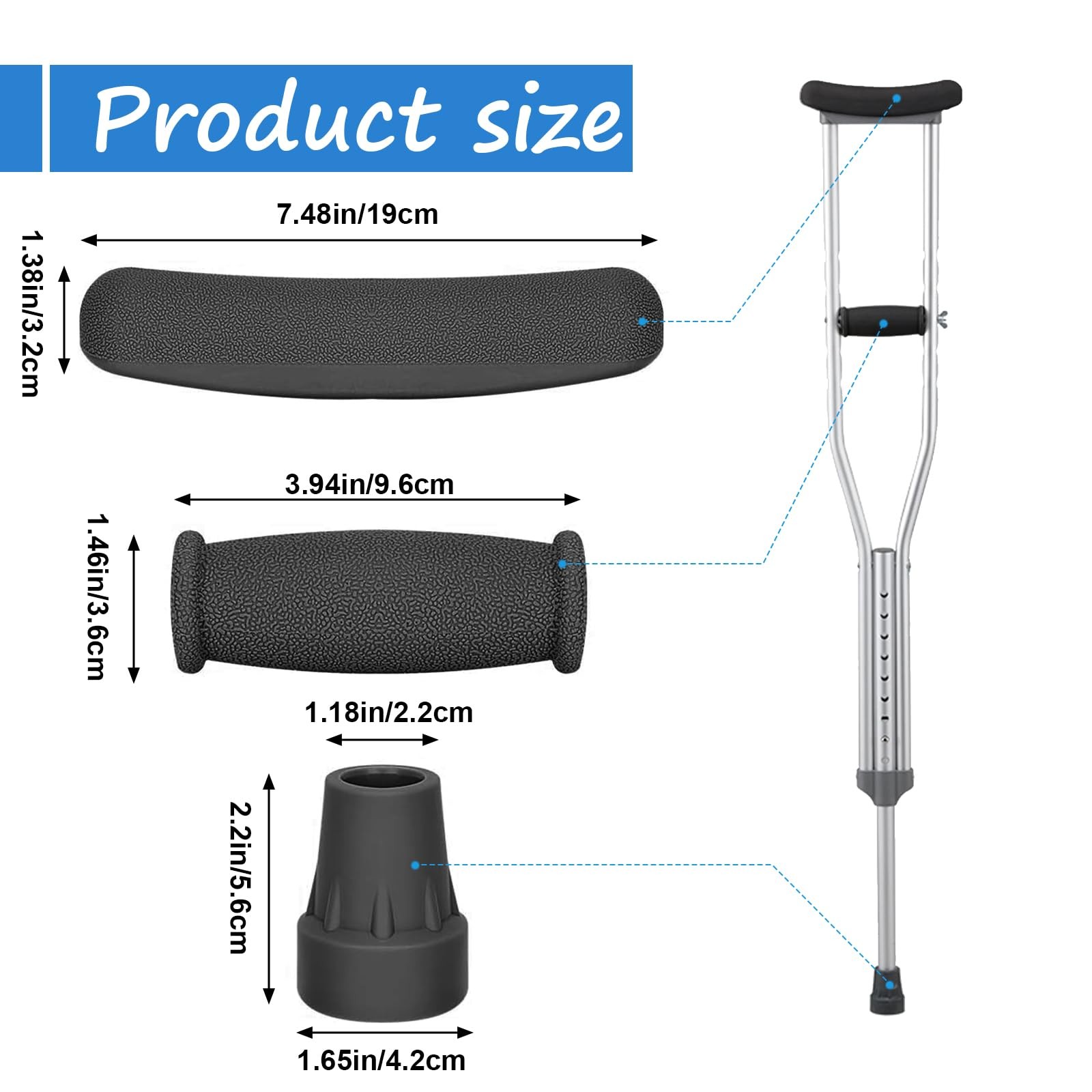 Crutch Pads, 6 Pcs Crutch Accessory Crutch Parts and Caps Set , Universal Com...