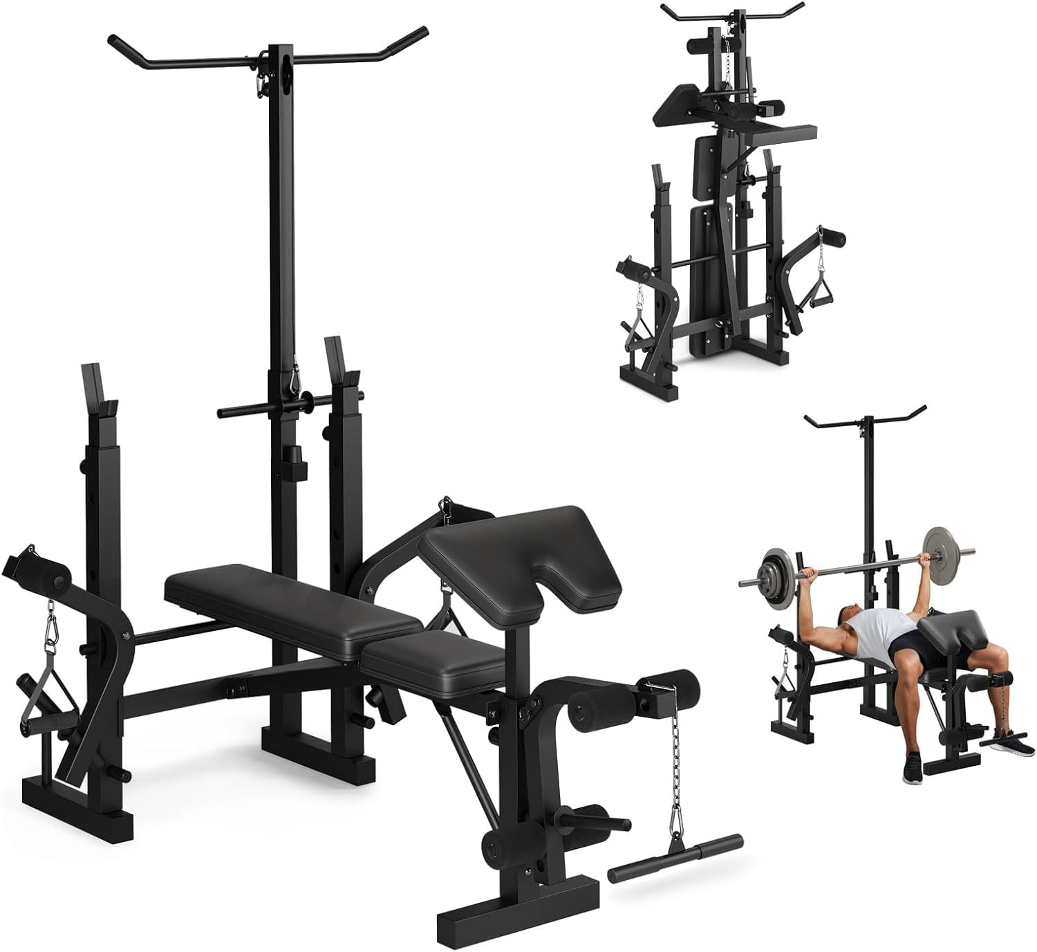6-In-1 Foldable Adjustable Weight Bench Set with Leg Extension & Preacher Curl