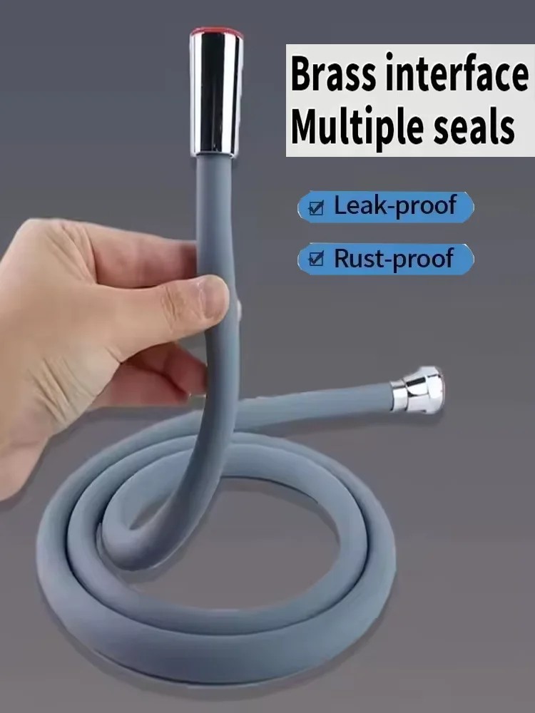 New 1.5/2/3M Silicone Shower Head Hose Flexible Anti-Winding Pipe High Pressure
