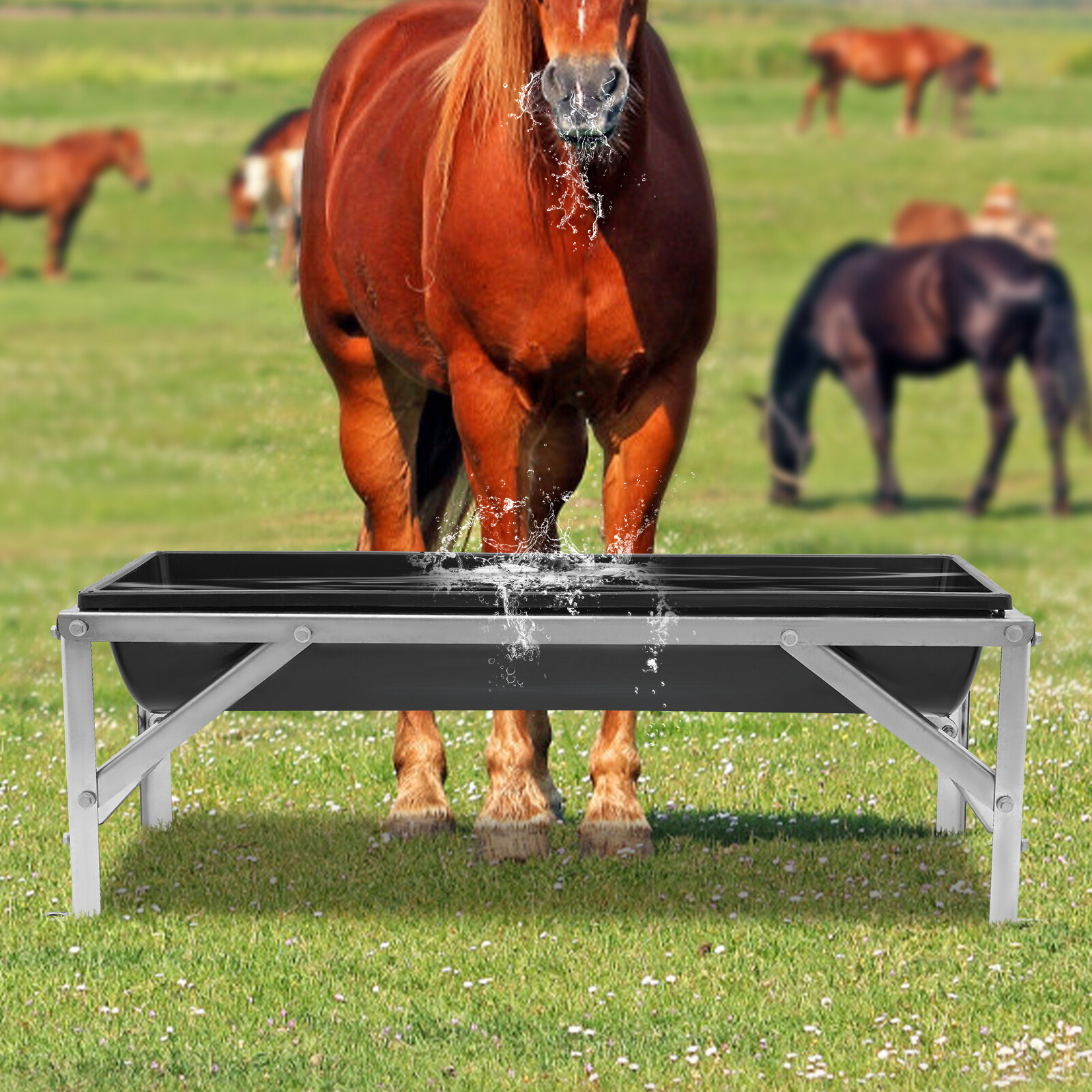 39" Metal Livestock Feed Trough Horse Feeder Water Trough With Stand For Farms