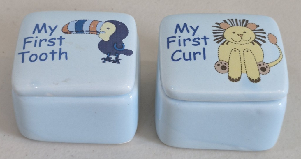 2 Ceramic Keepsake Boxes First Tooth First Curl 2"x1.75"