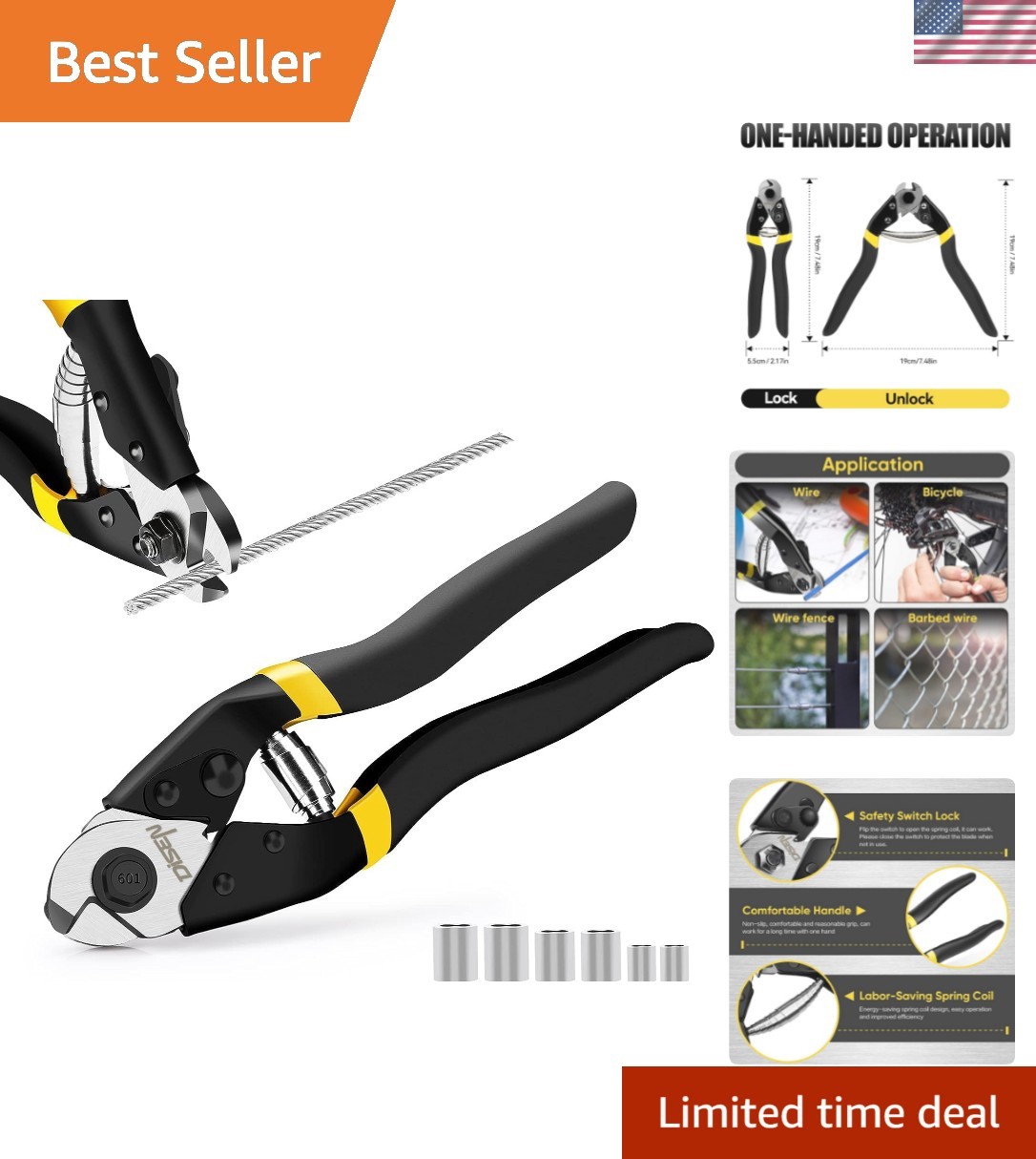 Wire Cutters Heavy Duty Cutting Up to 3/16", Metal Cable Cutters for Fence Th...