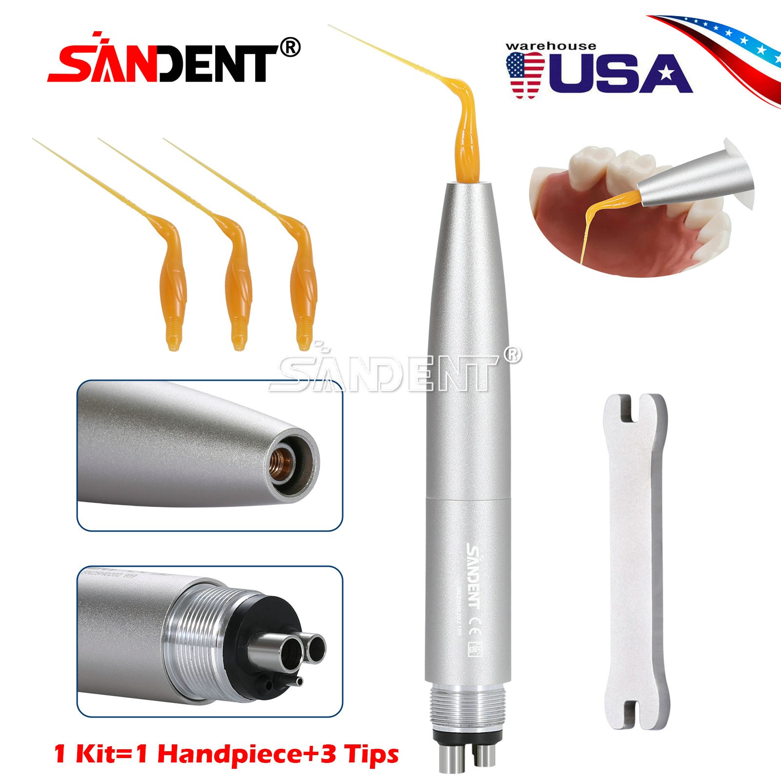 4 Hole Dental Sonic Powered EDDY Air Scaler Irrigator Handpiece with Sonic Tips